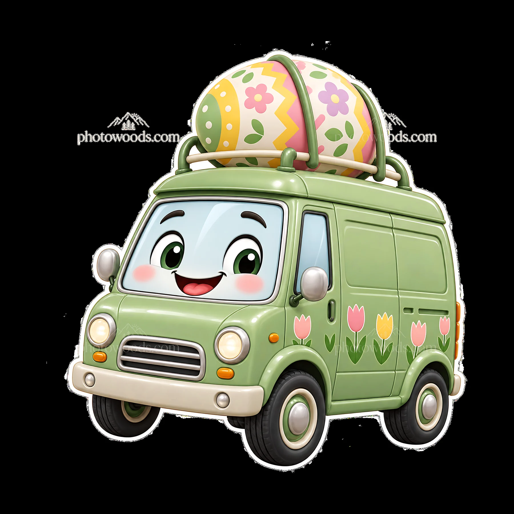 Easter car with colorful egg and flower decorations - AI-generated stock image
