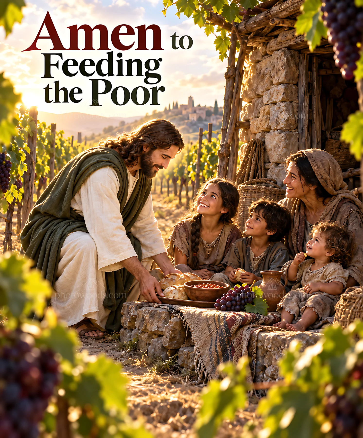 Amen to feeding the poor at a vineyard - AI-generated stock image