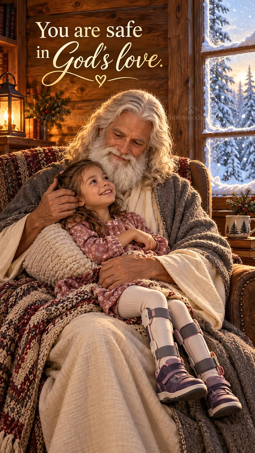 Jesus Christ comforting a child in God's love - AI-generated stock image