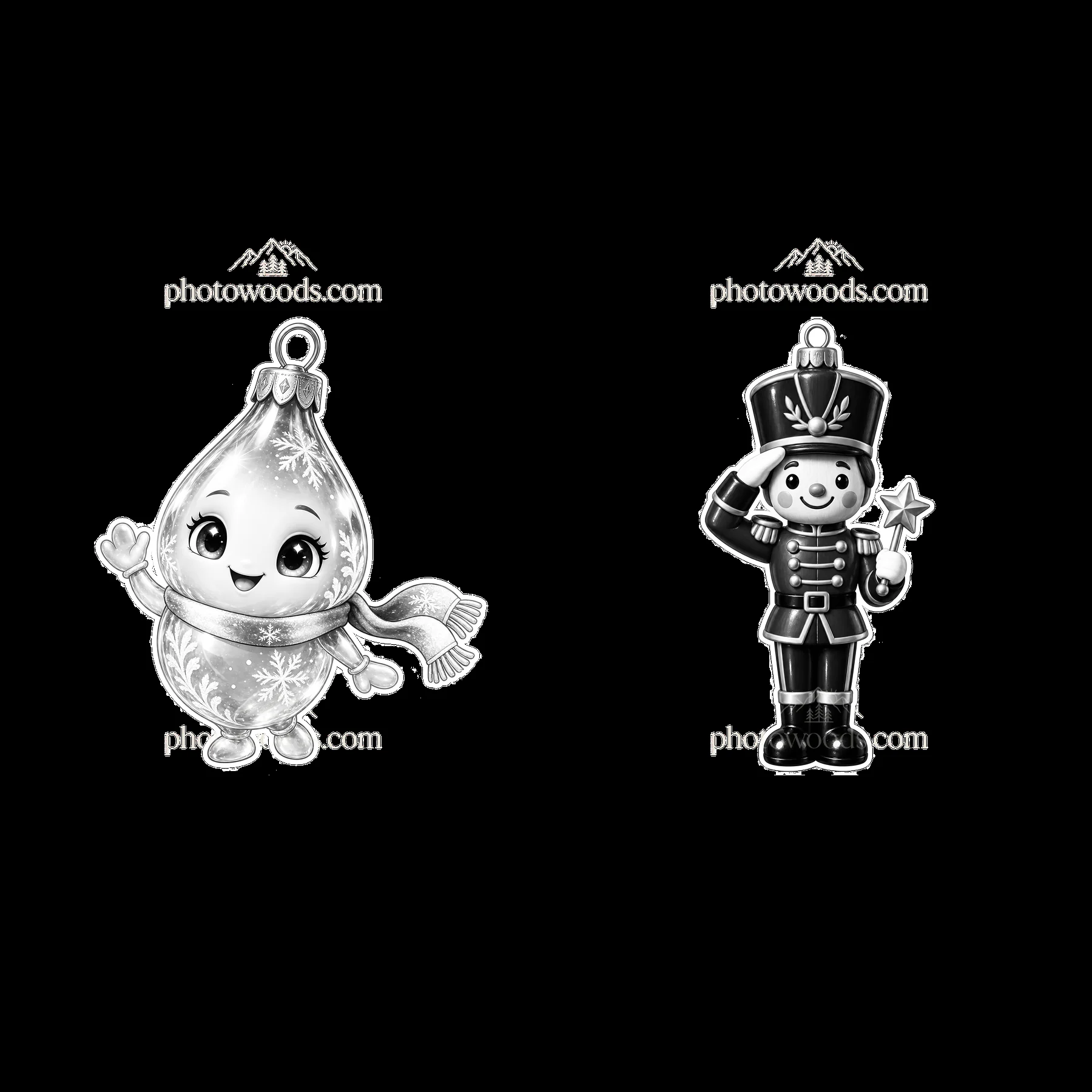 Monochrome two isolated cartoon figure stickers - AI-generated stock image