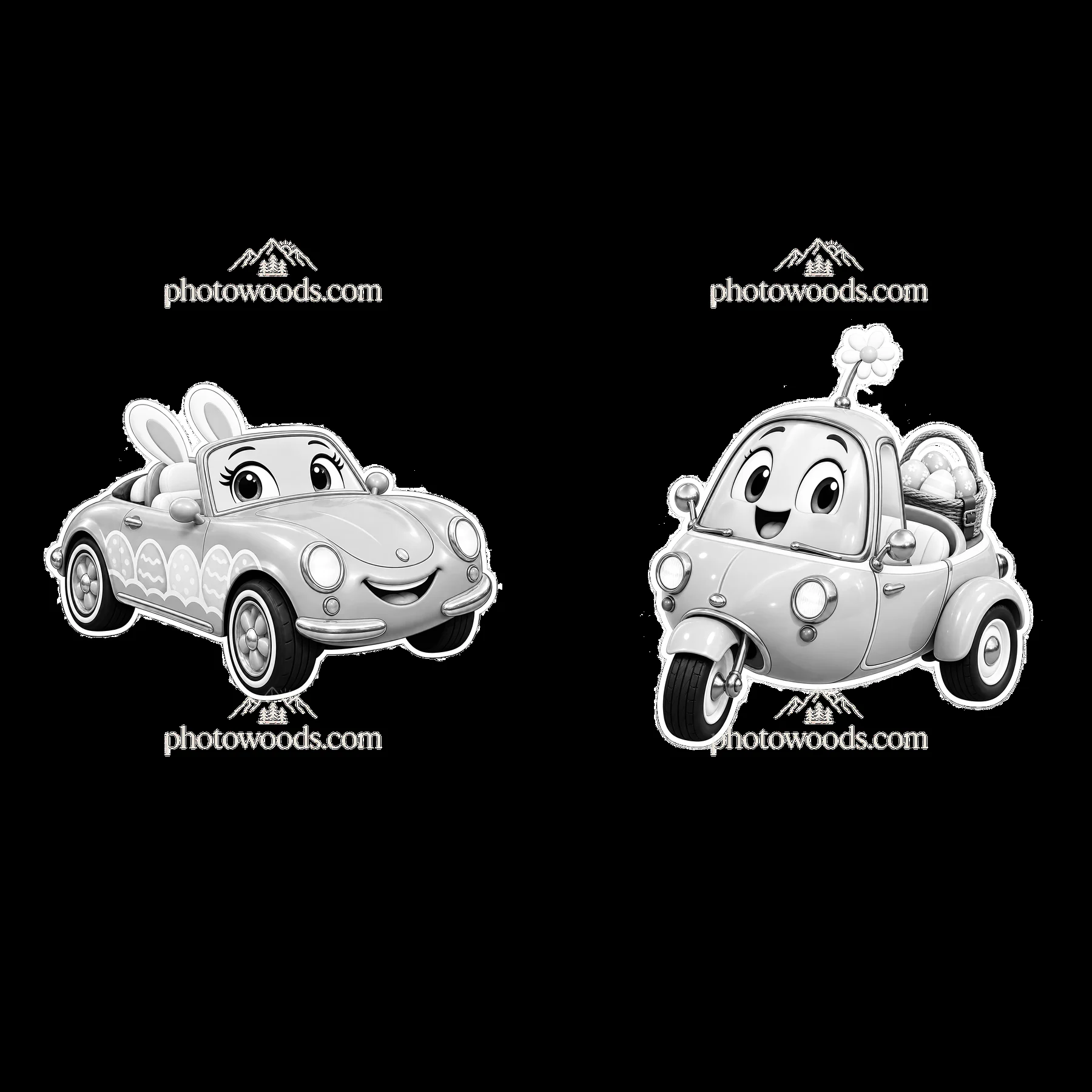 Easter themed cars with cute bunny and chick designs - AI-generated stock image