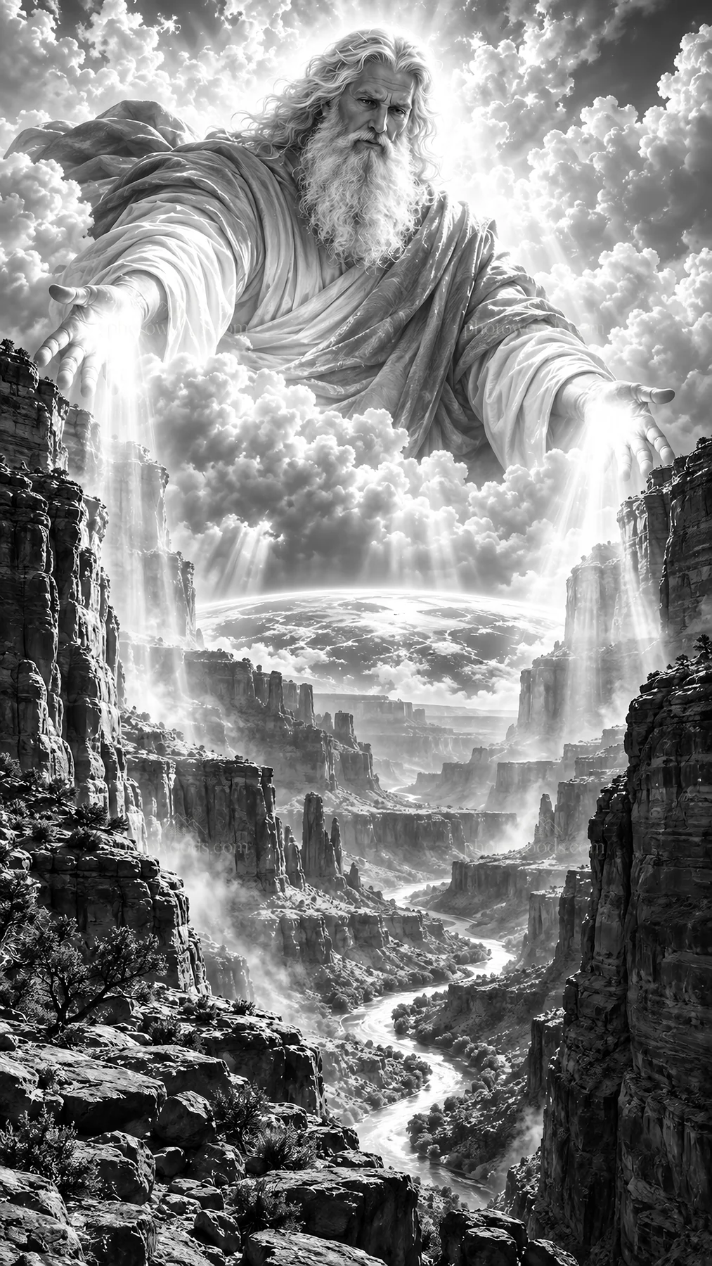 Jesus Christ offering guidance in a grand landscape - AI-generated stock image