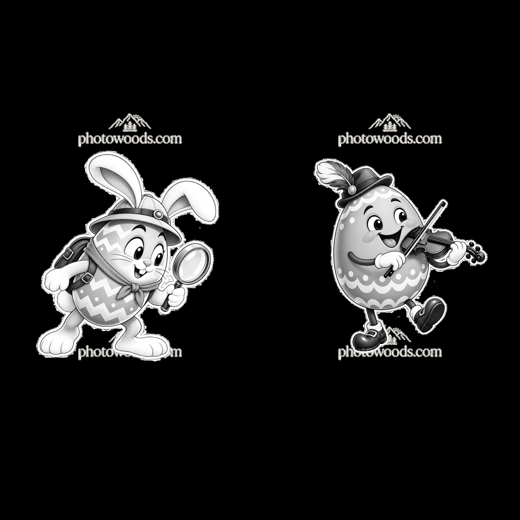 Monochrome two isolated cartoon figure stickers - AI-generated stock image