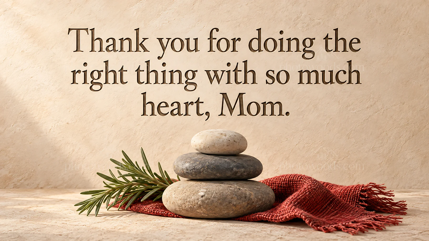 Heartfelt Thank You Mom Greeting with Stacked Stones - AI-generated stock image
