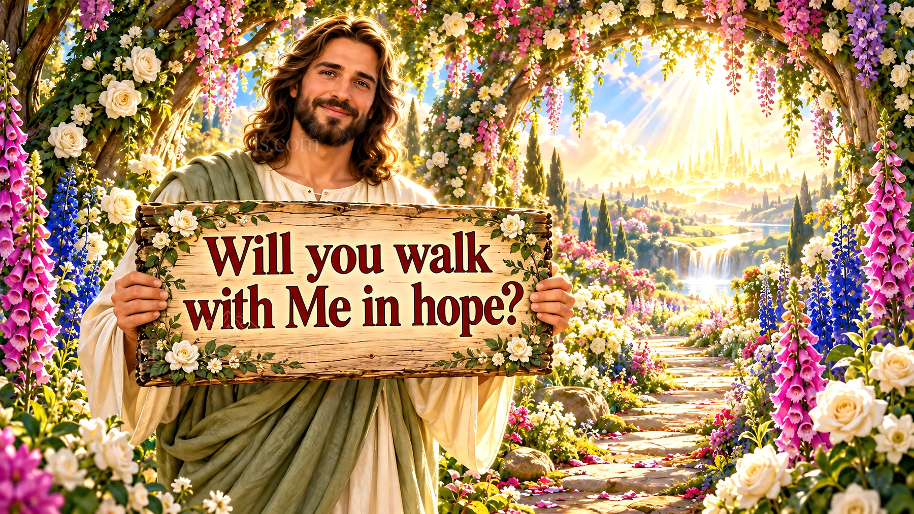Jesus Christ invites followers to walk with Him in hope - AI-generated stock image
