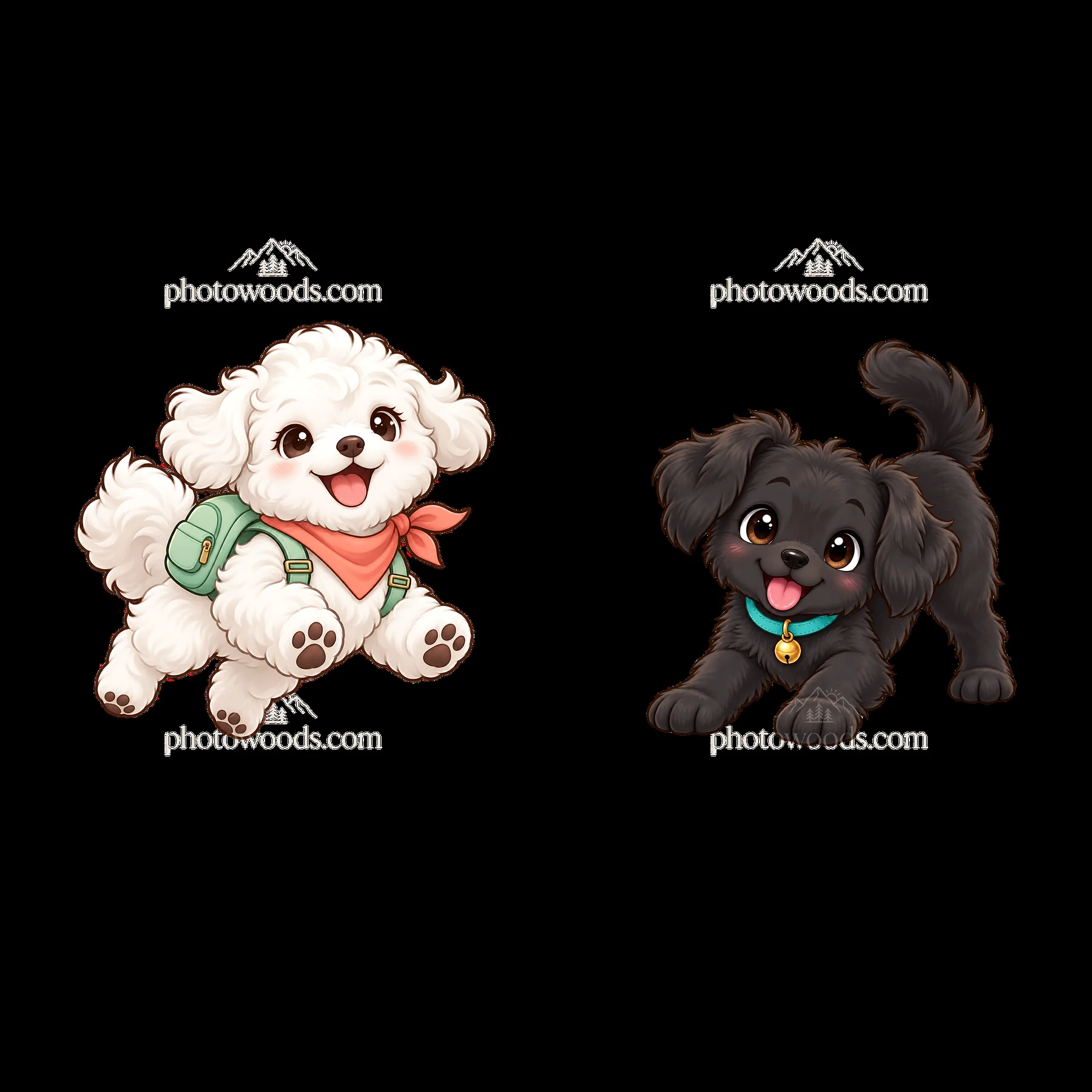 Two cute cartoon dogs playing together with accessories - AI-generated stock image