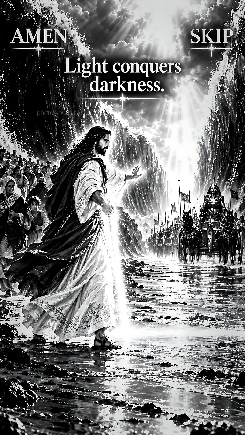 Jesus Christ leads with light in a powerful scene - AI-generated stock image