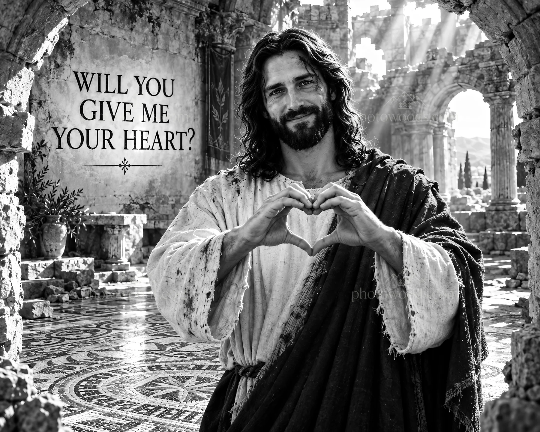 Jesus Christ asking for your heart in a devotional scene - AI-generated stock image