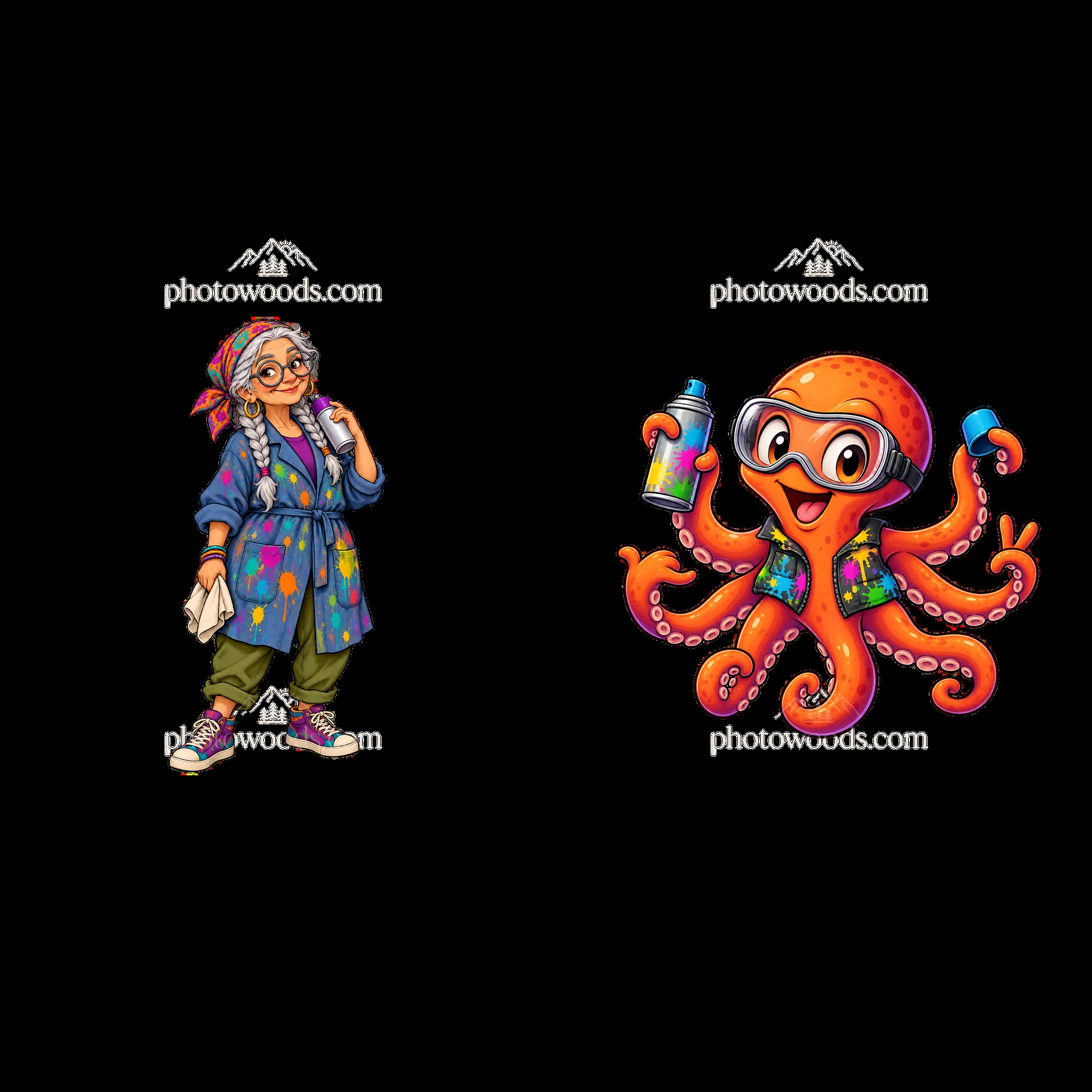Graffiti artist with octopus character in vibrant colors - AI-generated stock image