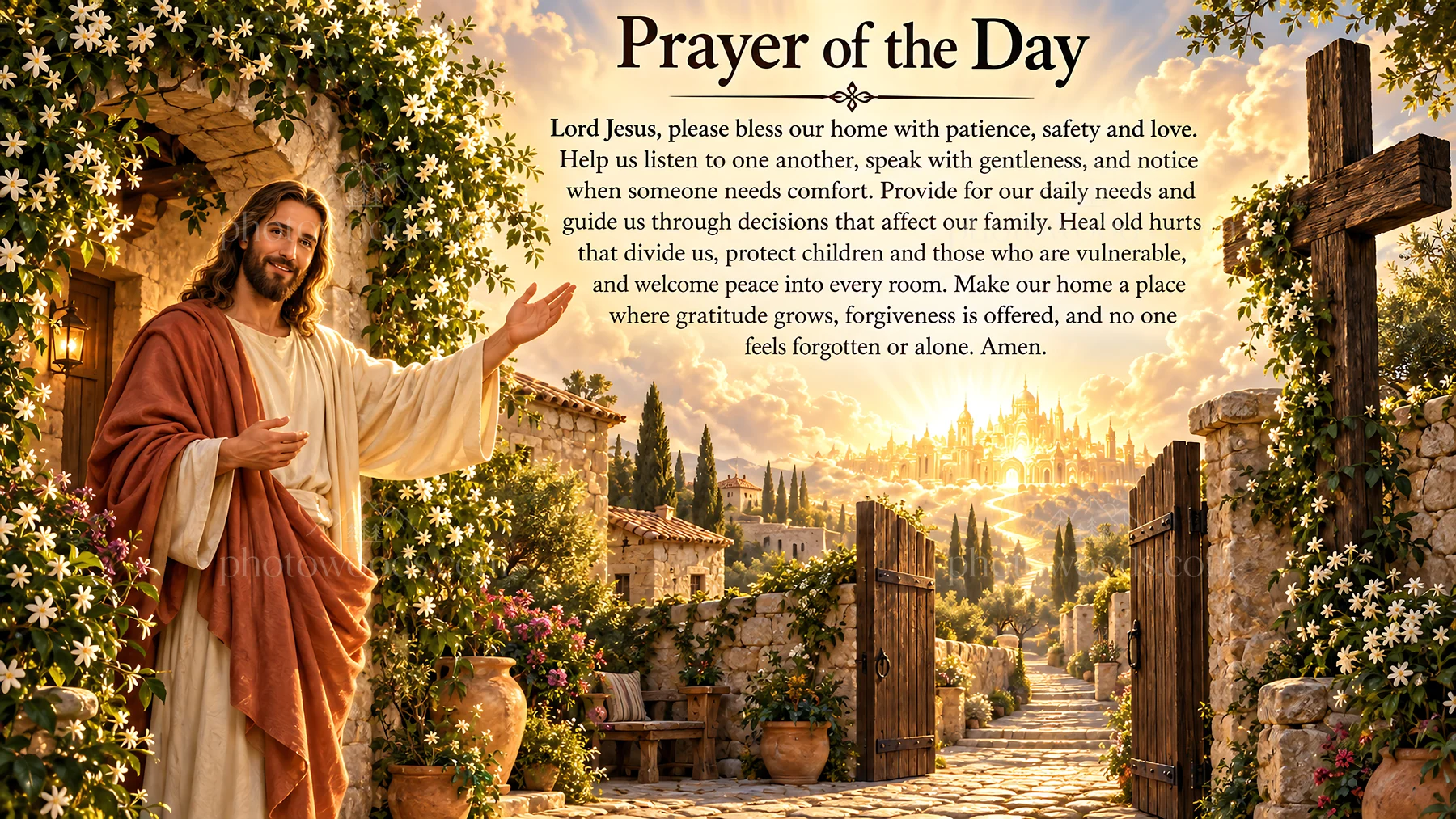 Jesus Christ guiding through daily prayer - AI-generated stock image