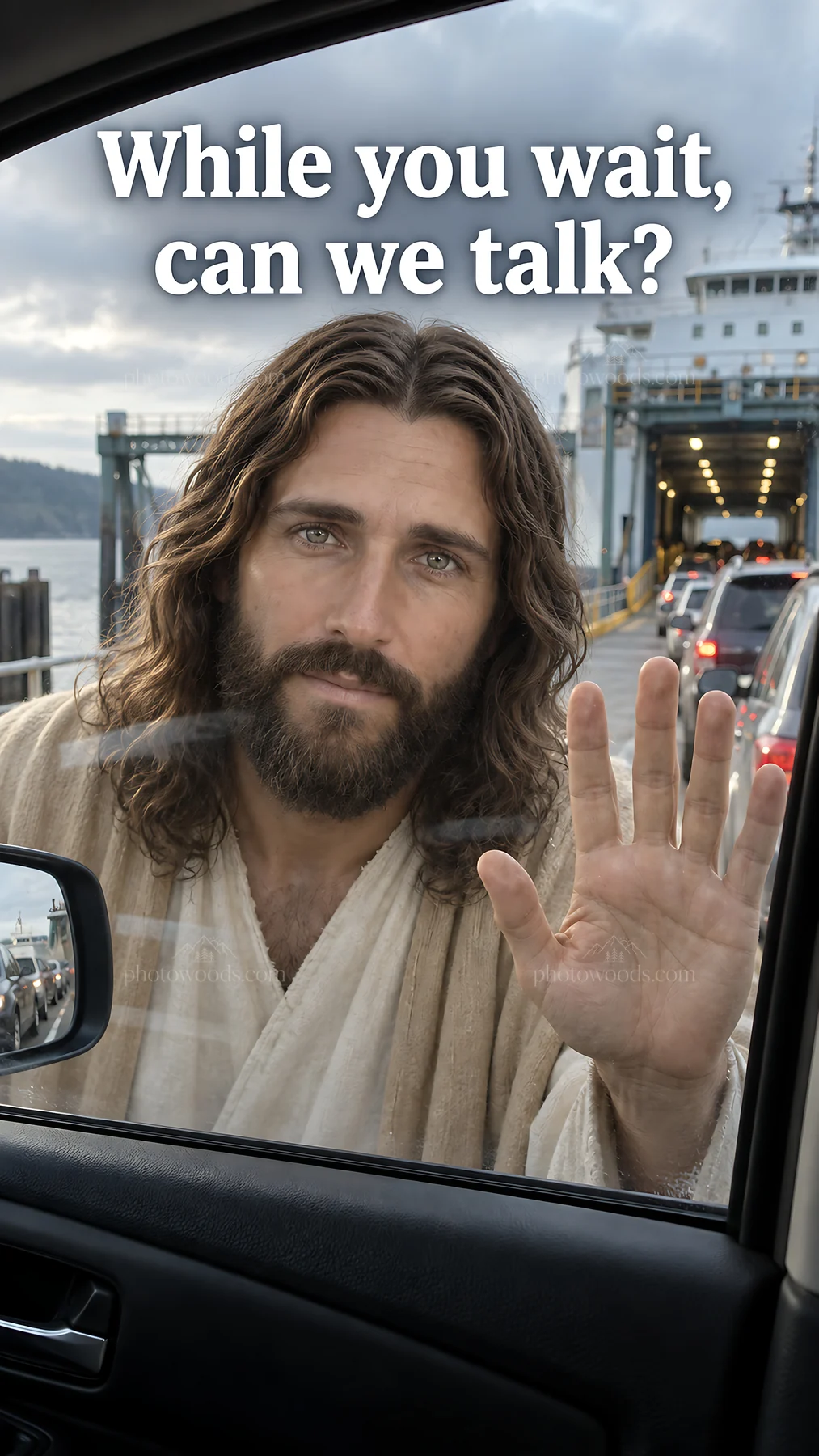 Jesus Christ reaching out and inviting conversation - AI-generated stock image