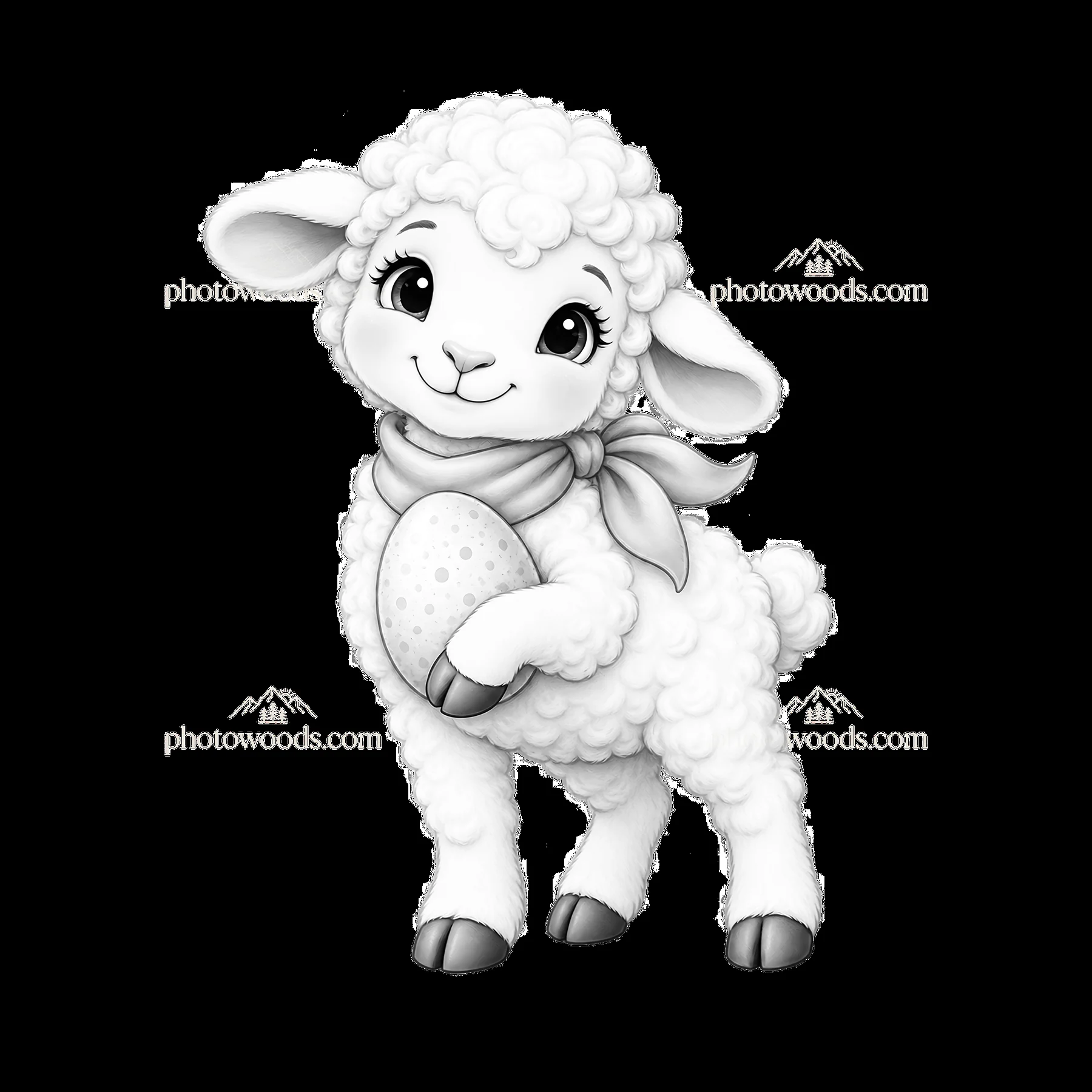 Lamb holding a decorated egg for Easter celebration - AI-generated stock image