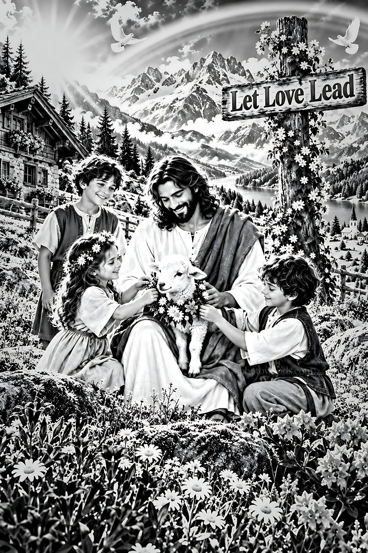 Gentleness in the alpine meadow - AI-generated stock image