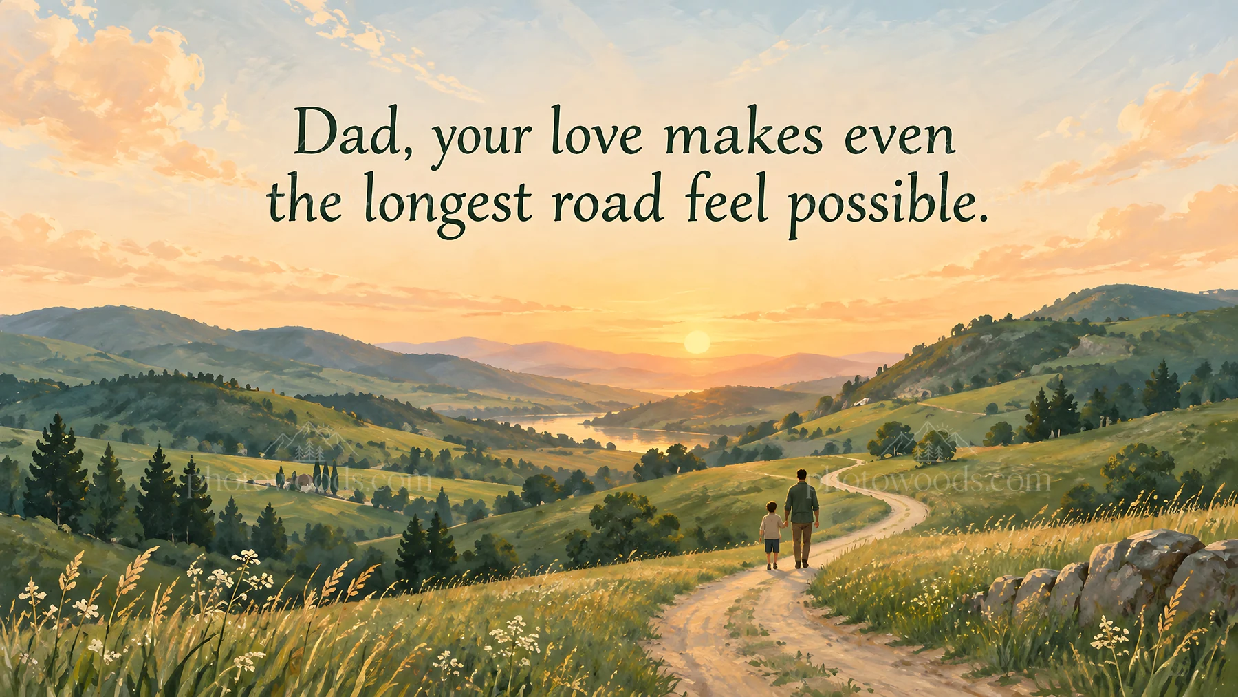 Dad Greeting with Father and Child on a Country Road - AI-generated stock image