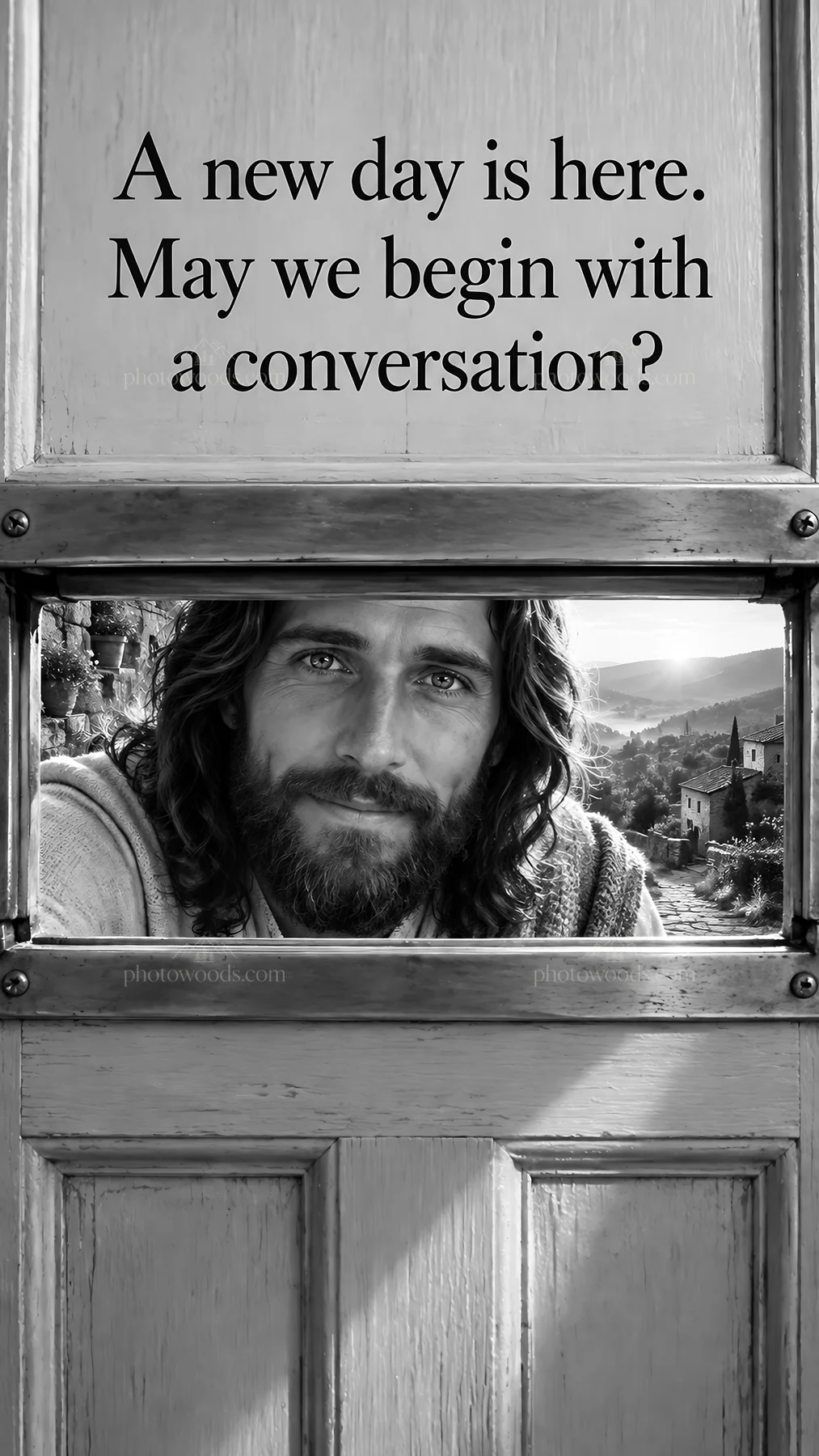 Jesus Christ inviting conversation at the door - AI-generated stock image
