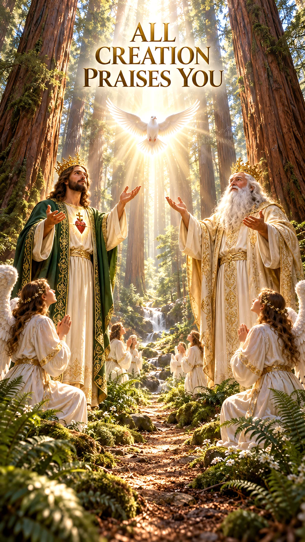 Jesus Christ and God the Father in a forest scene - AI-generated stock image