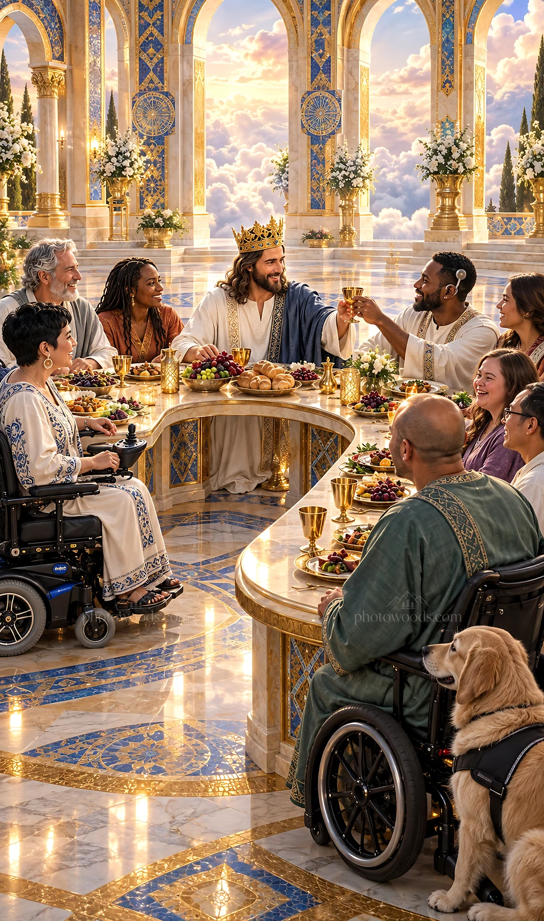 Jesus Christ sharing a meal with diverse followers - AI-generated stock image