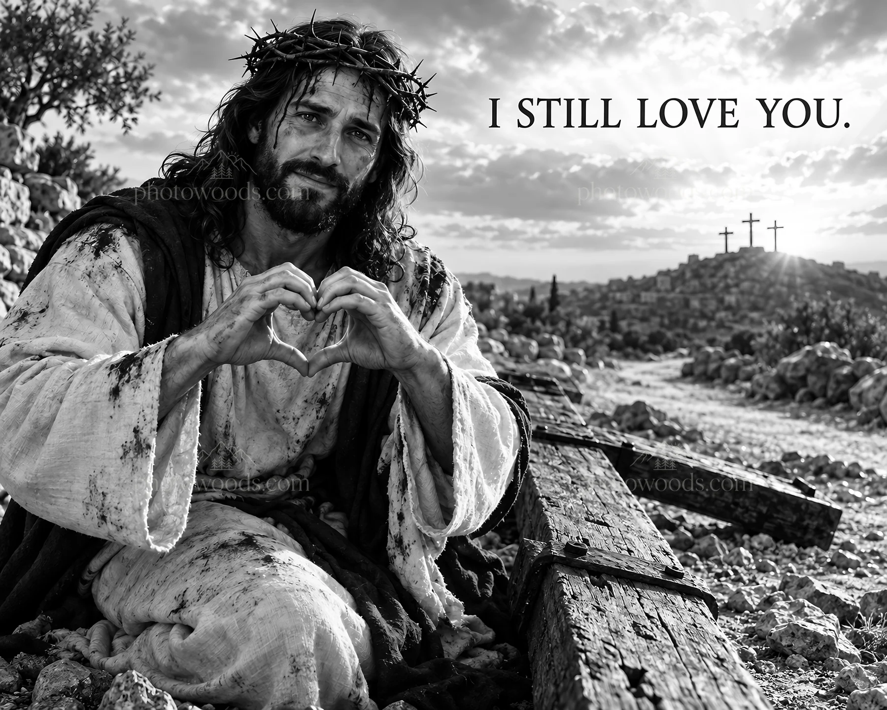 Jesus Christ expressing love and compassion in a solemn moment - AI-generated stock image