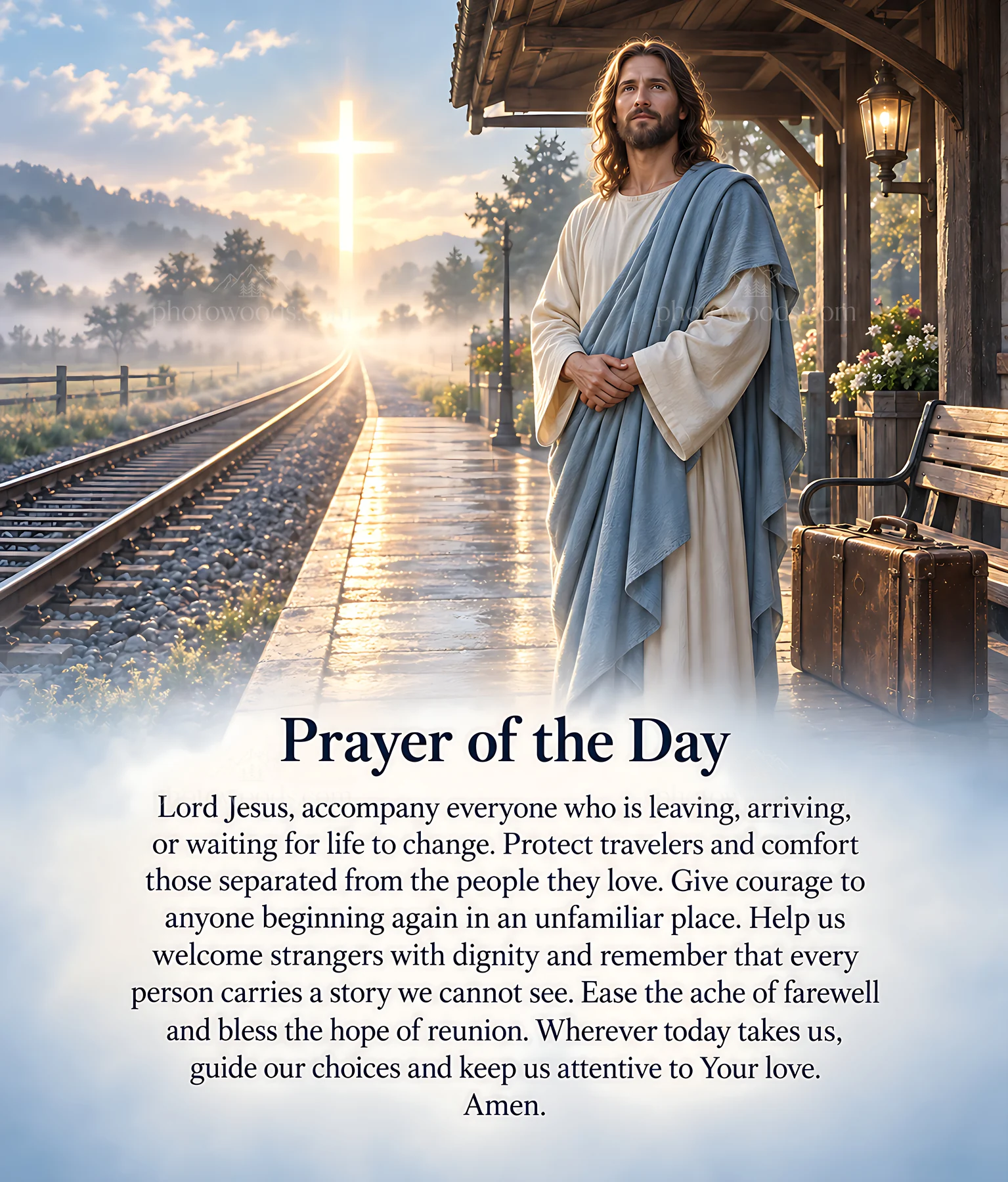 Compassion at the railway platform - AI-generated stock image