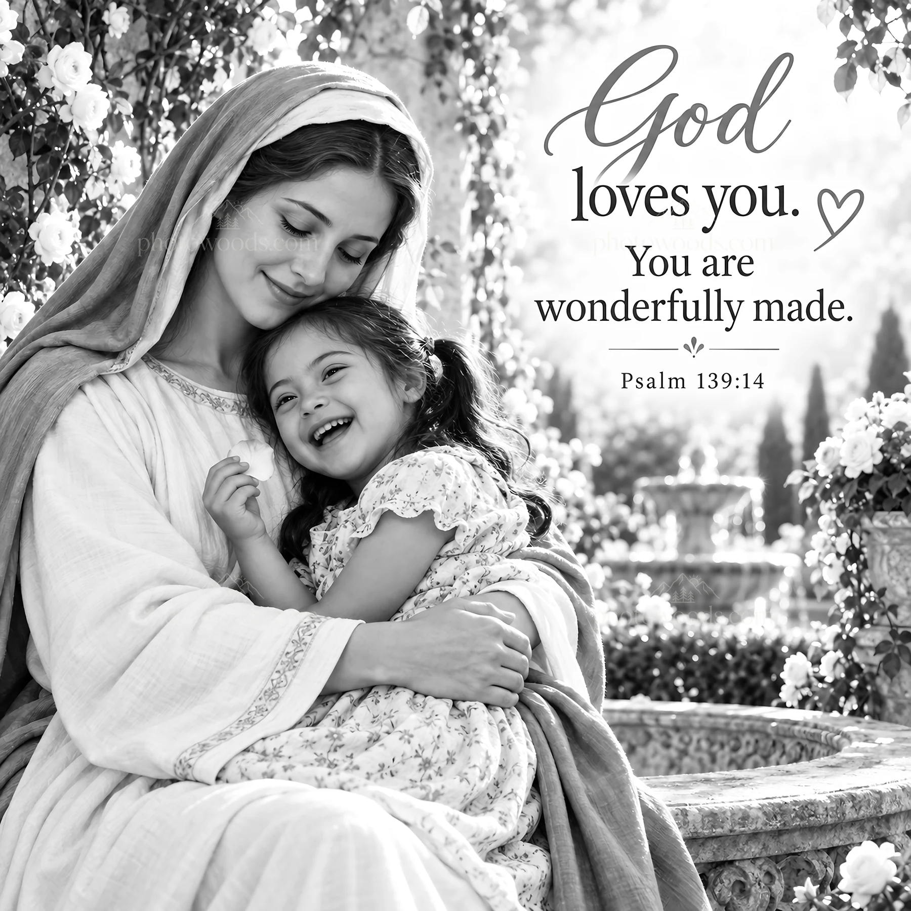 Jesus Christ with a child expressing love and affection - AI-generated stock image