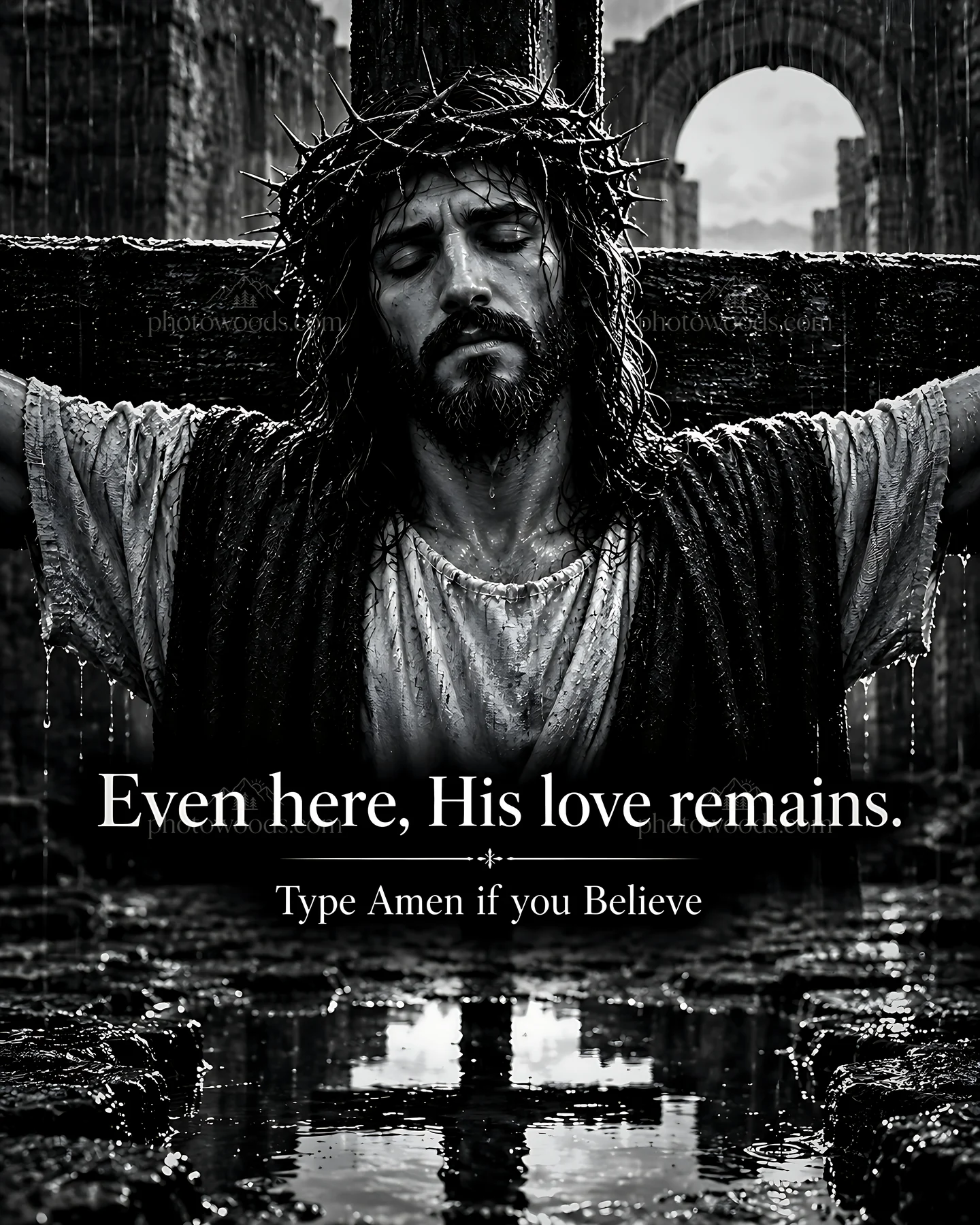 Faith through the rain and love amidst struggle - AI-generated stock image