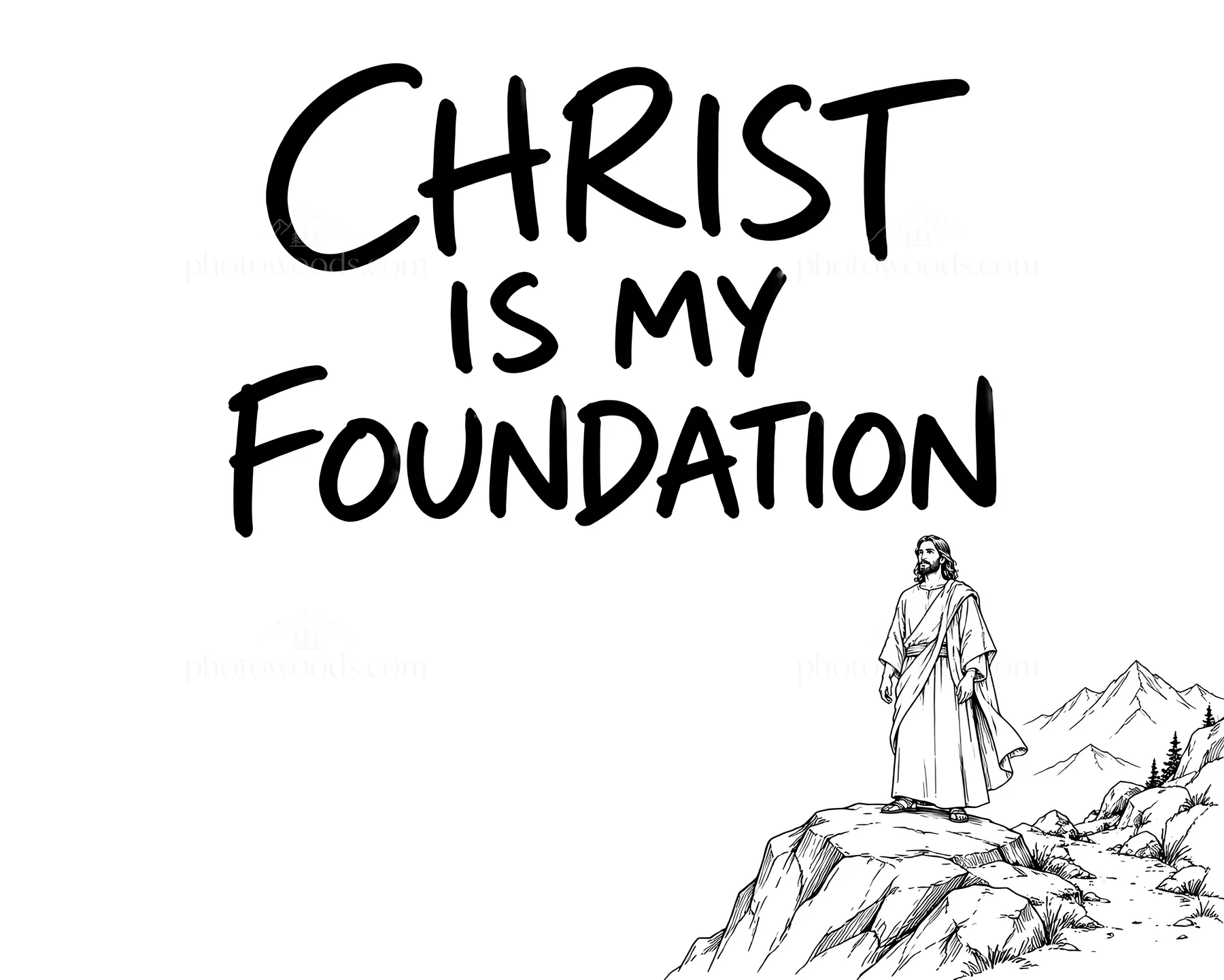 Jesus Christ standing on a rock with text about faith - AI-generated stock image