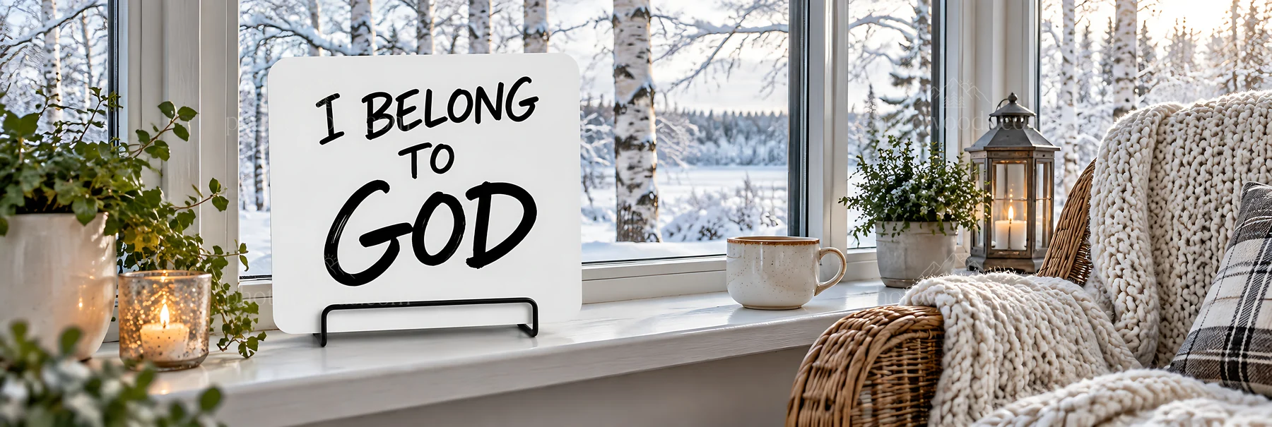Jesus Christ message of belonging to God in a cozy setting - AI-generated stock image