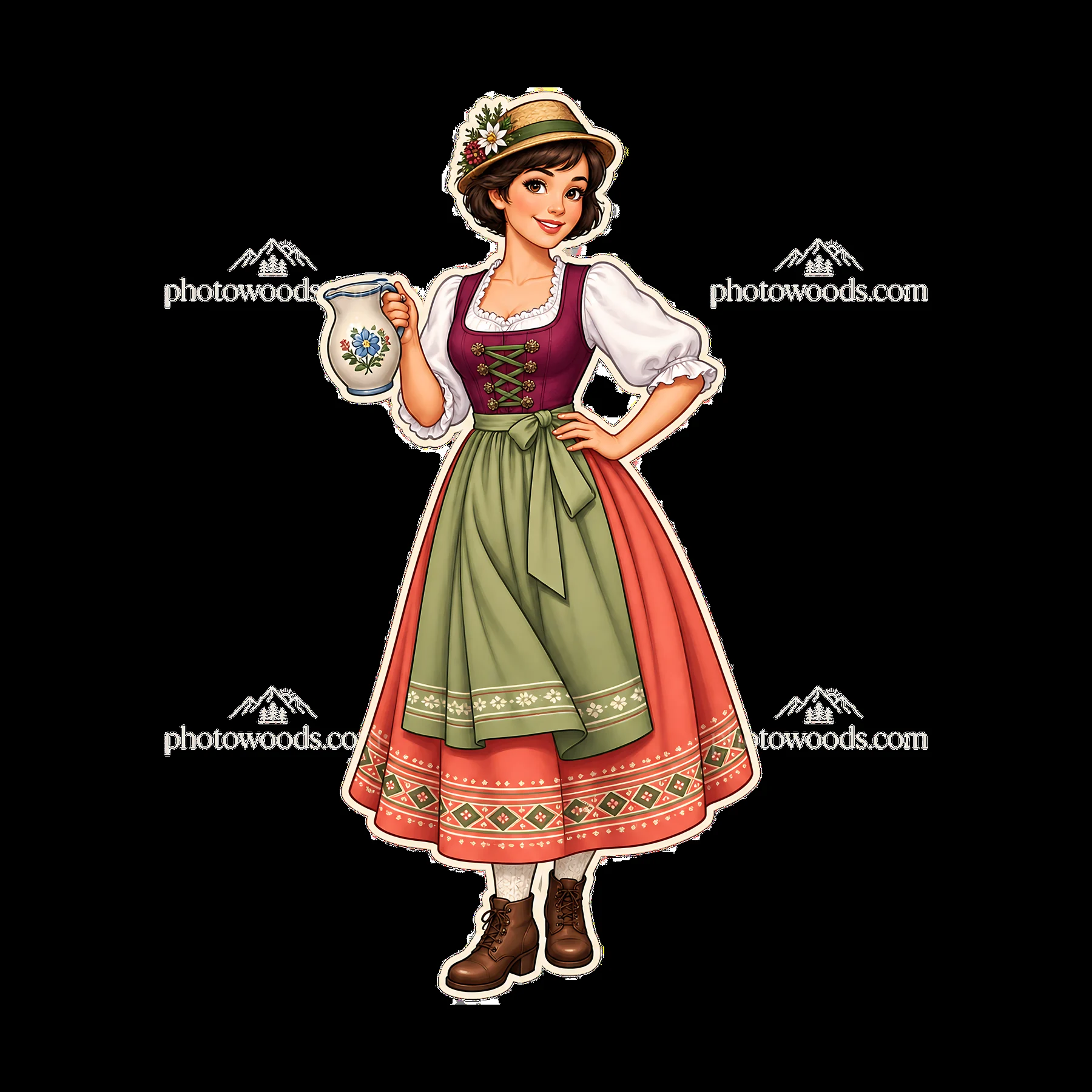 Woman in traditional folk dress holding a pitcher - AI-generated stock image