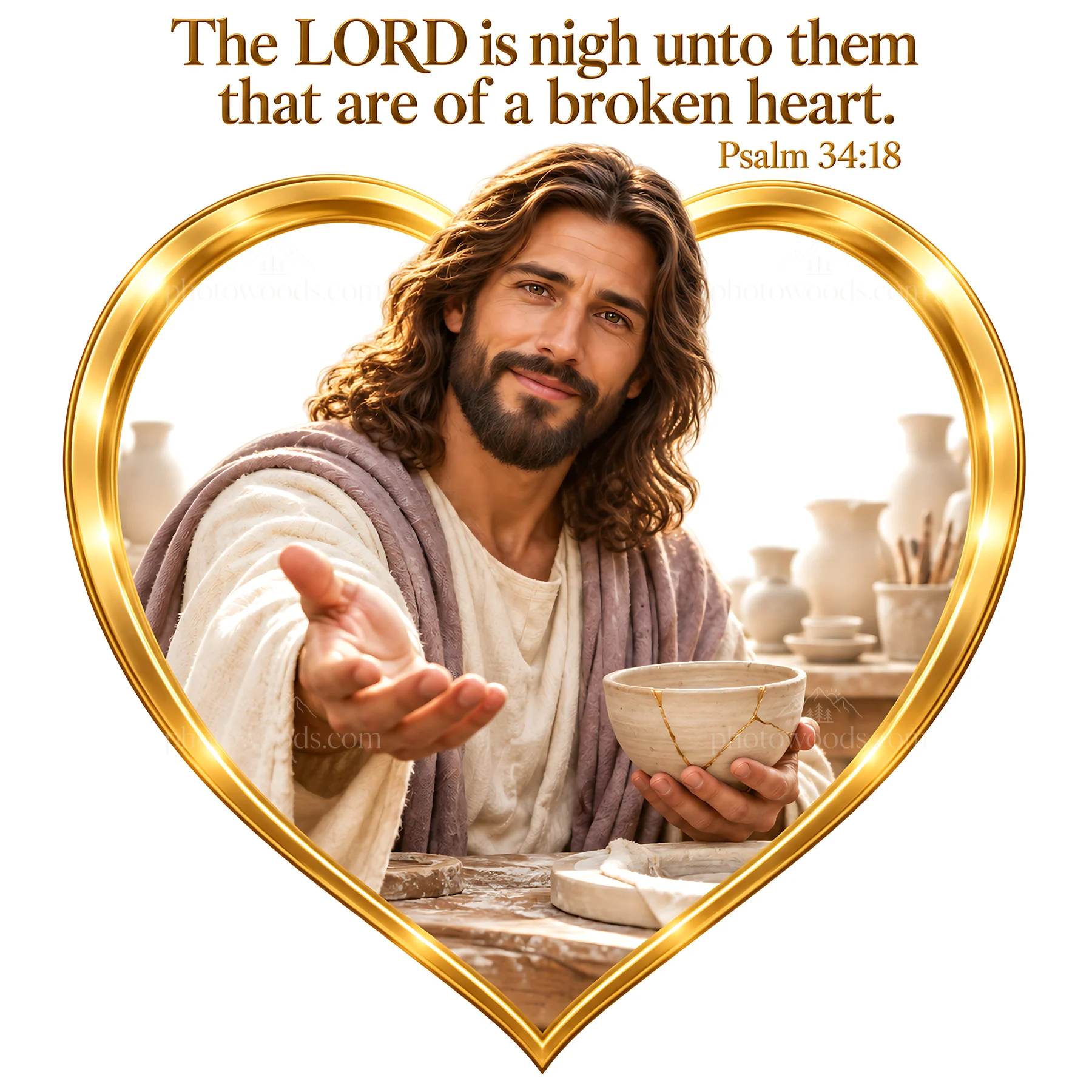 Jesus Christ shares a meal with a welcoming gesture - AI-generated stock image