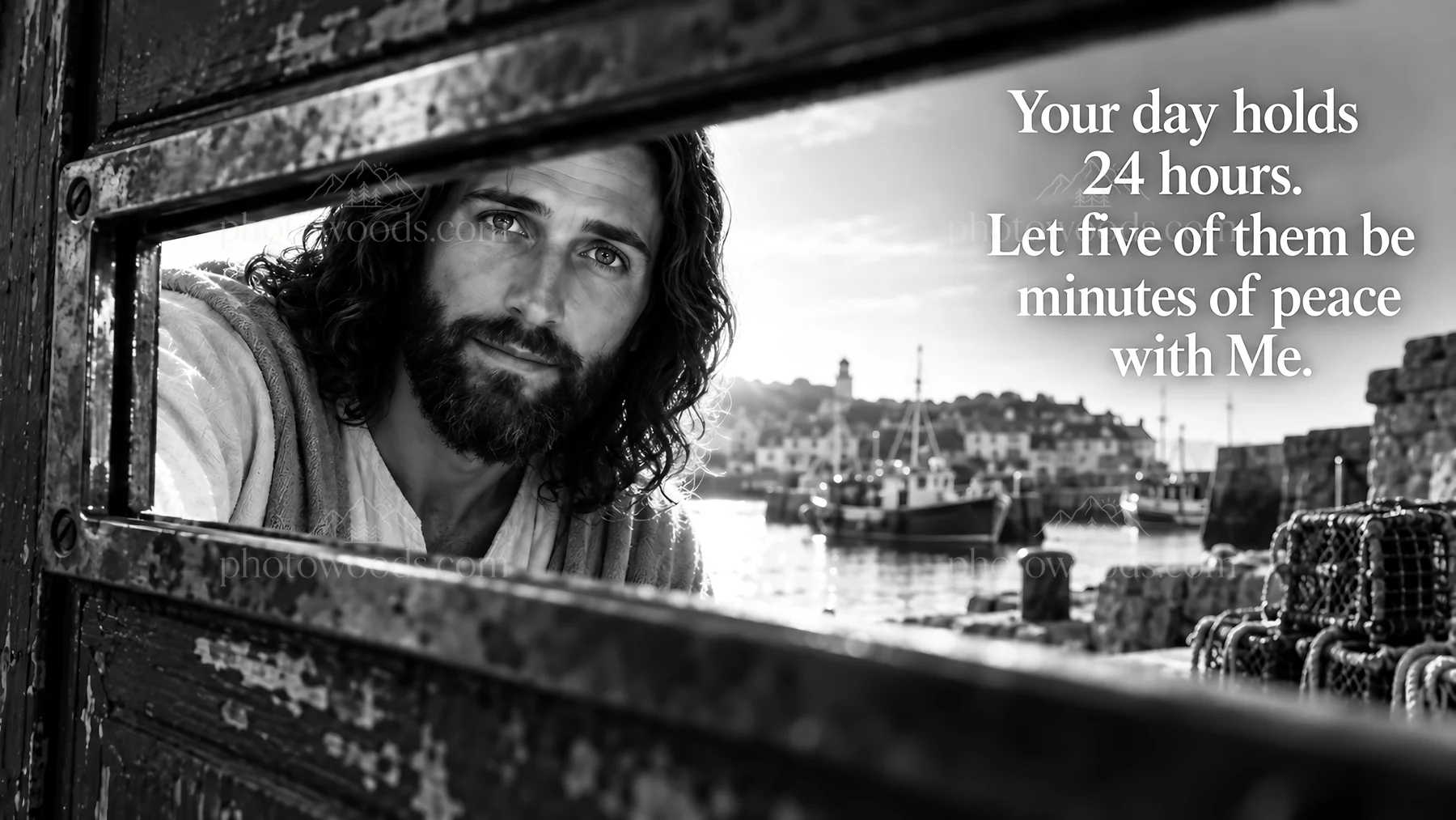 Jesus Christ invites to find peace in everyday life - AI-generated stock image