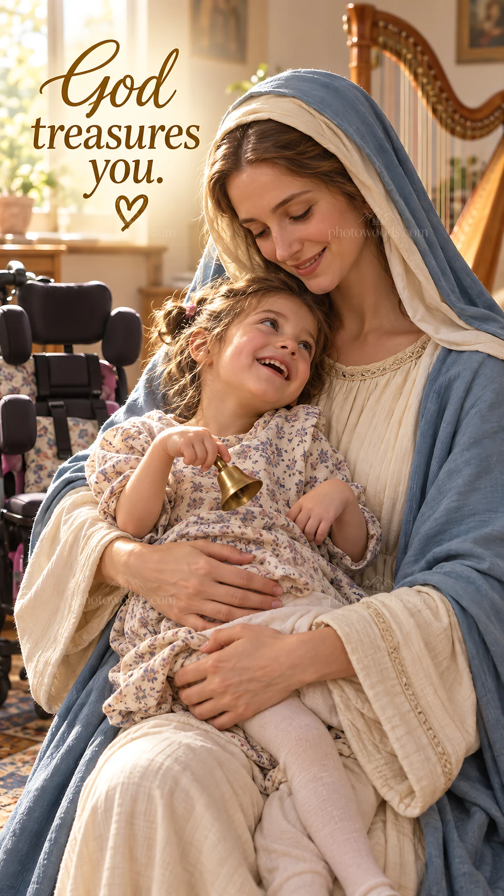 Jesus Christ comforts a child in a loving embrace - AI-generated stock image