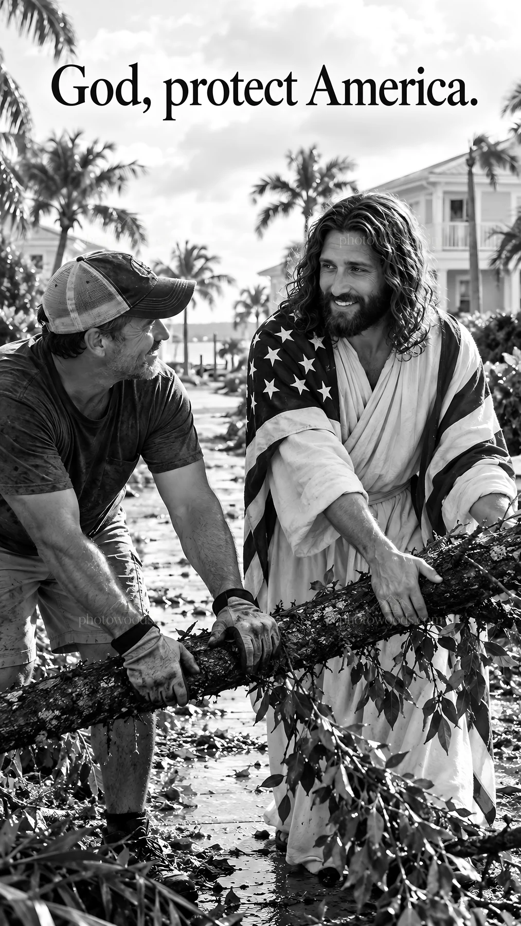 Jesus Christ helping a man in a contemporary setting - AI-generated stock image