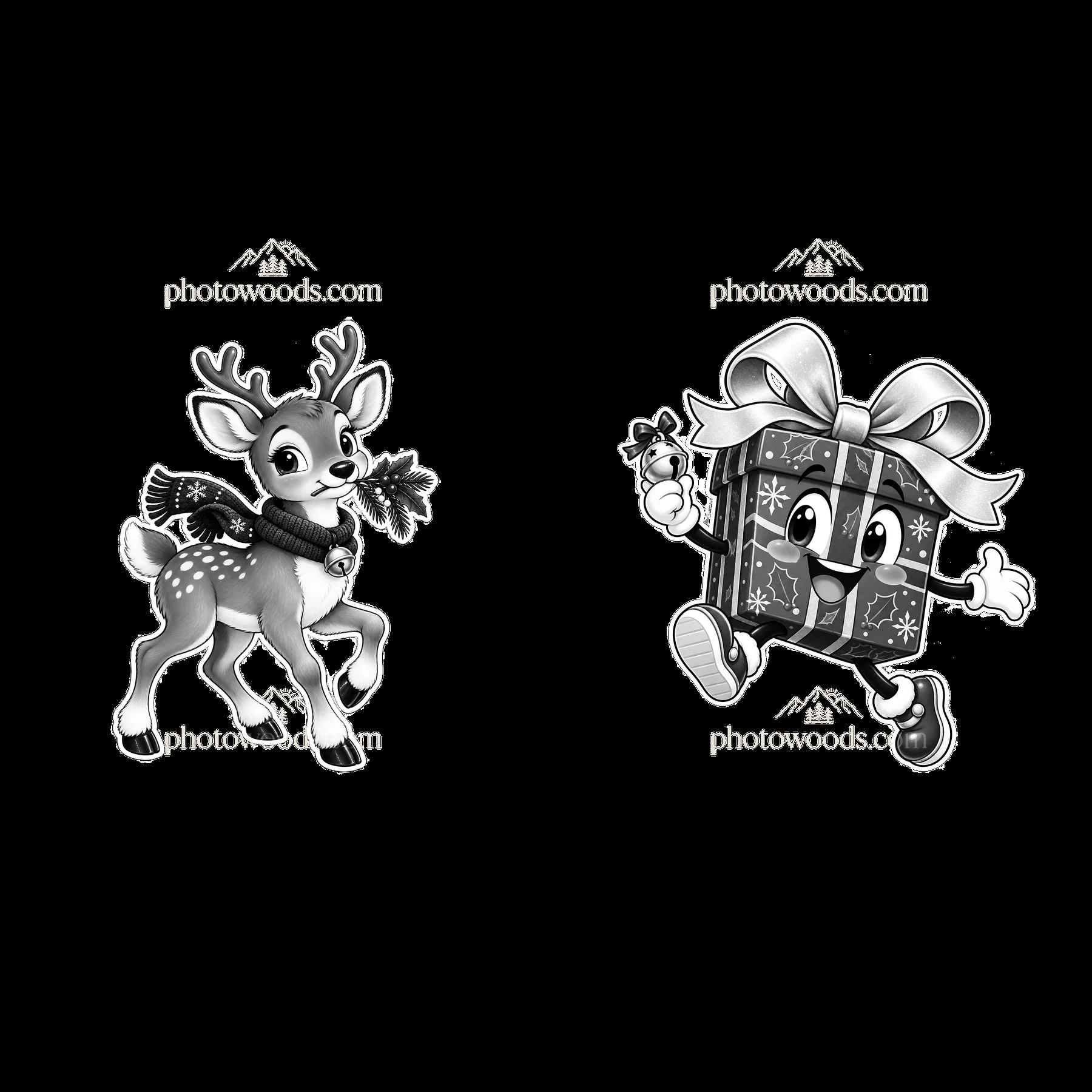 Monochrome two isolated cartoon figure stickers - AI-generated stock image
