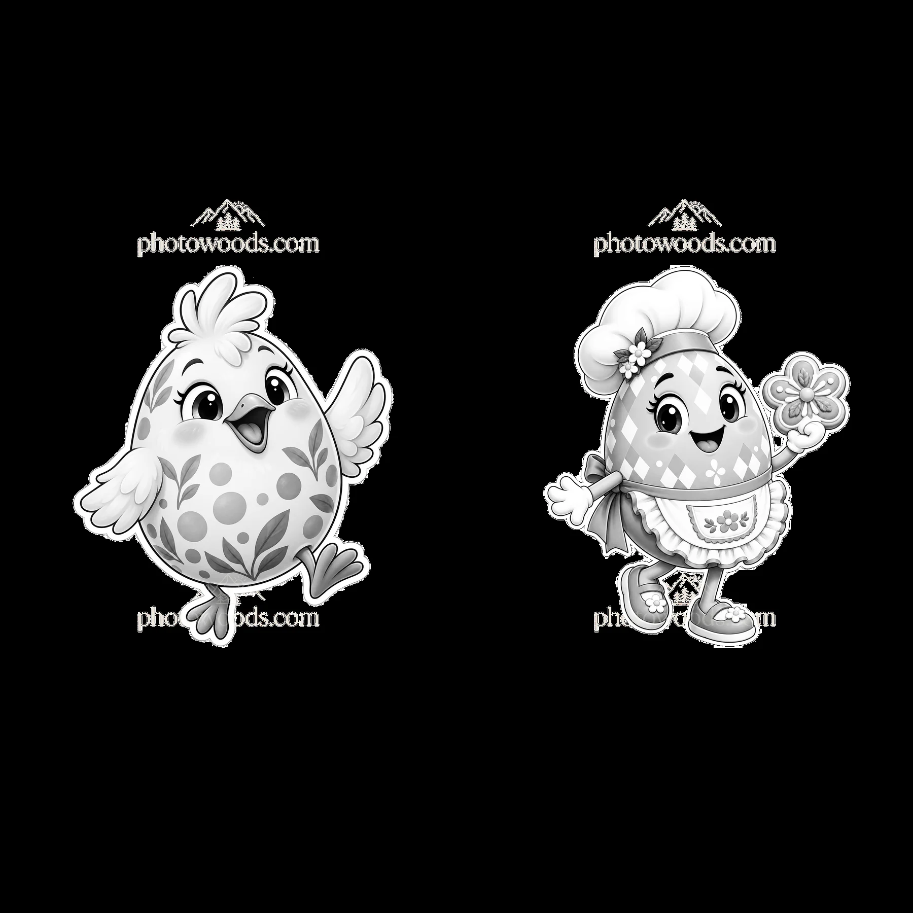 Colorful Easter egg and chick character sticker design - AI-generated stock image