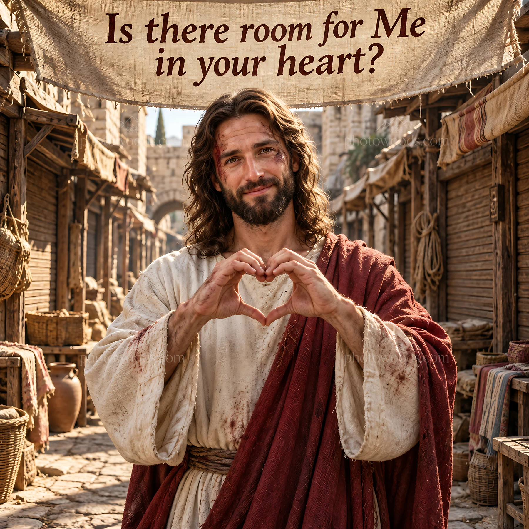 Jesus Christ asking if there is room for Him in your heart - AI-generated stock image