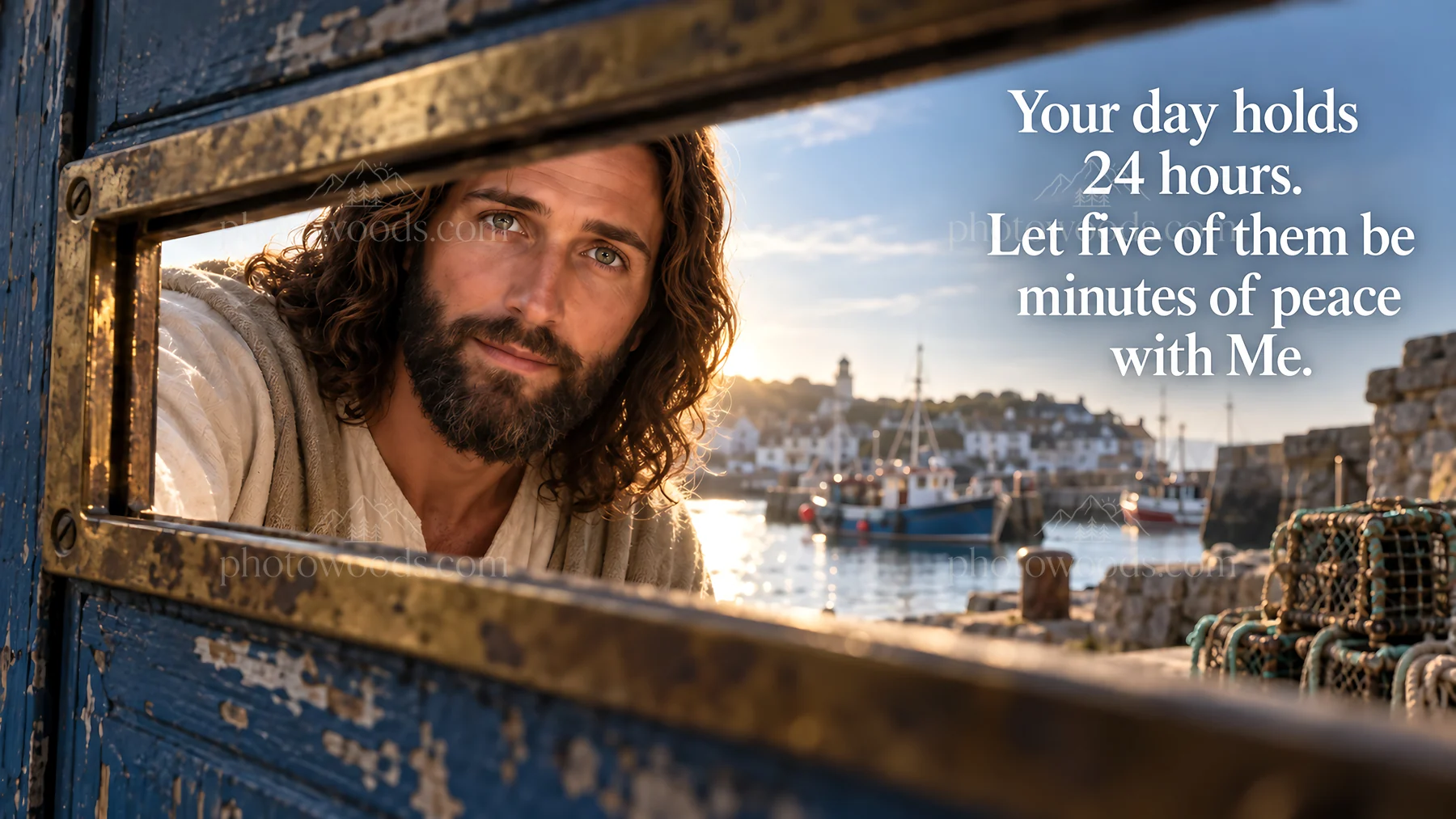Jesus Christ invites for five minutes of peace - AI-generated stock image