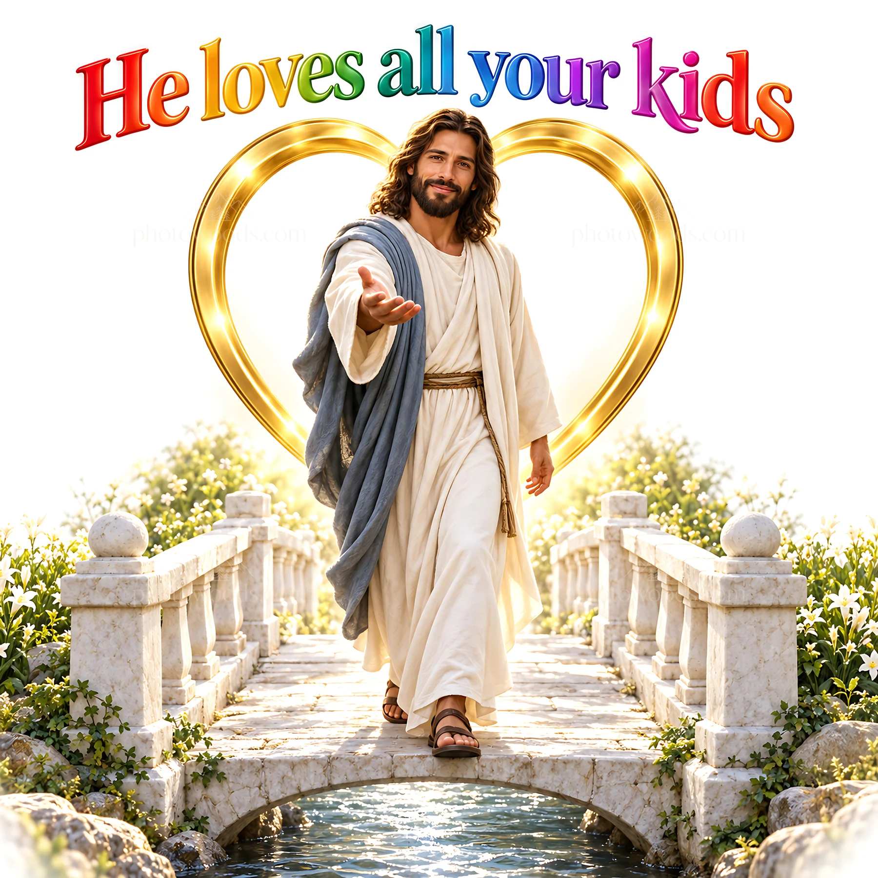 Jesus Christ welcomes with love on a serene path - AI-generated stock image