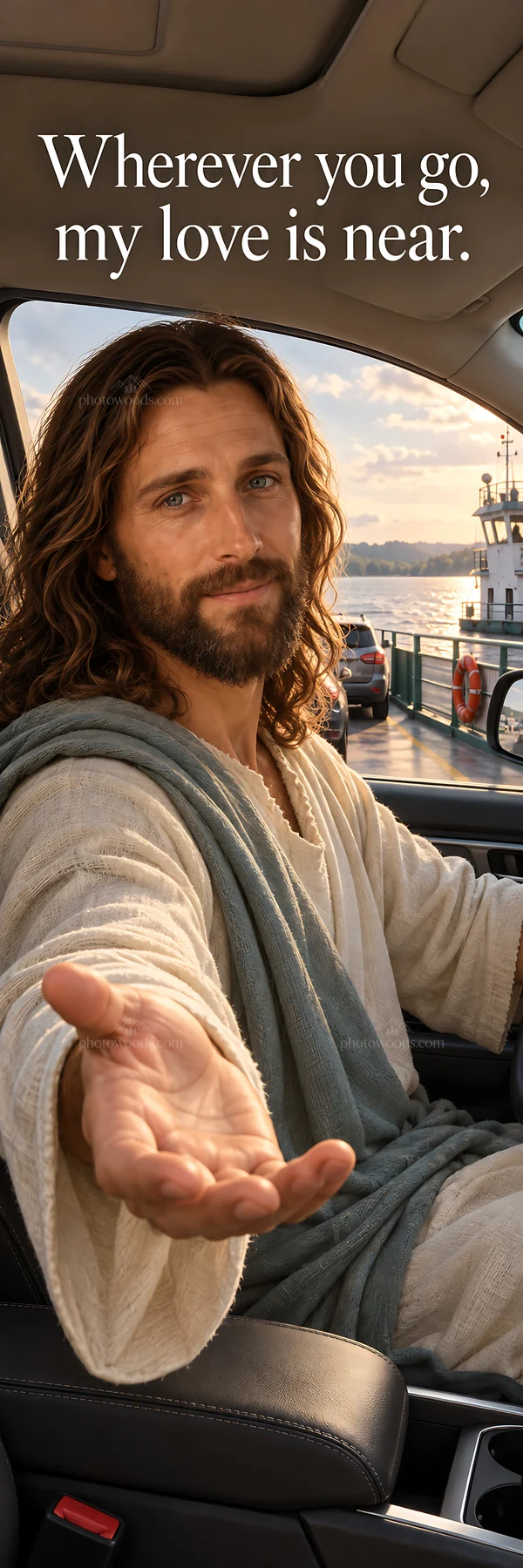 Jesus Christ invites and reassures with an open hand - AI-generated stock image