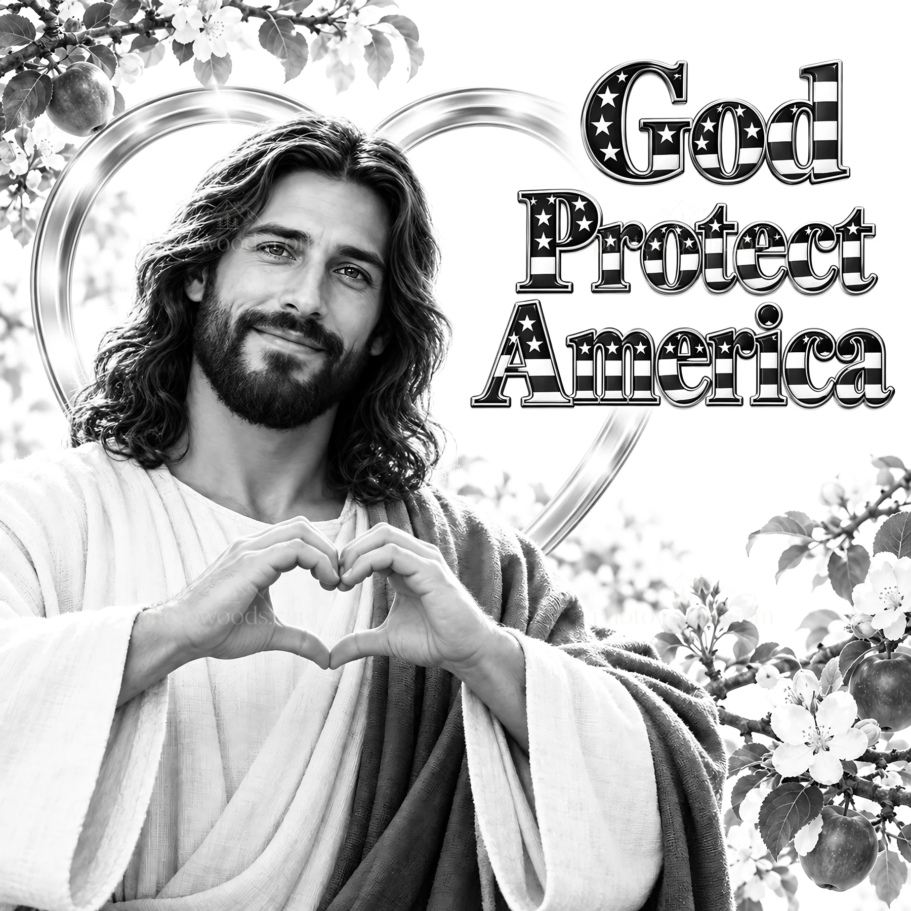 Jesus Christ making a heart shape with hands for America - AI-generated stock image
