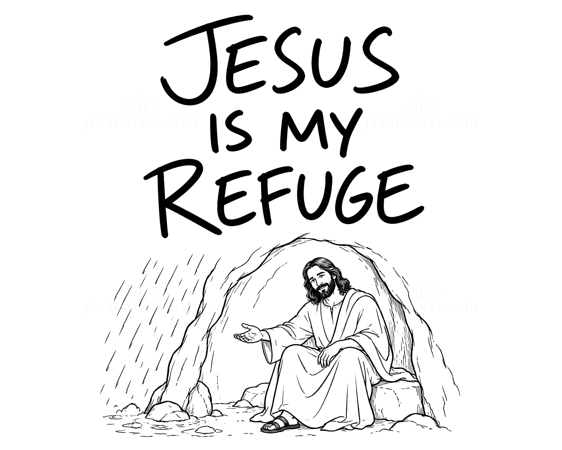 Jesus Christ offers refuge in a cave - AI-generated stock image