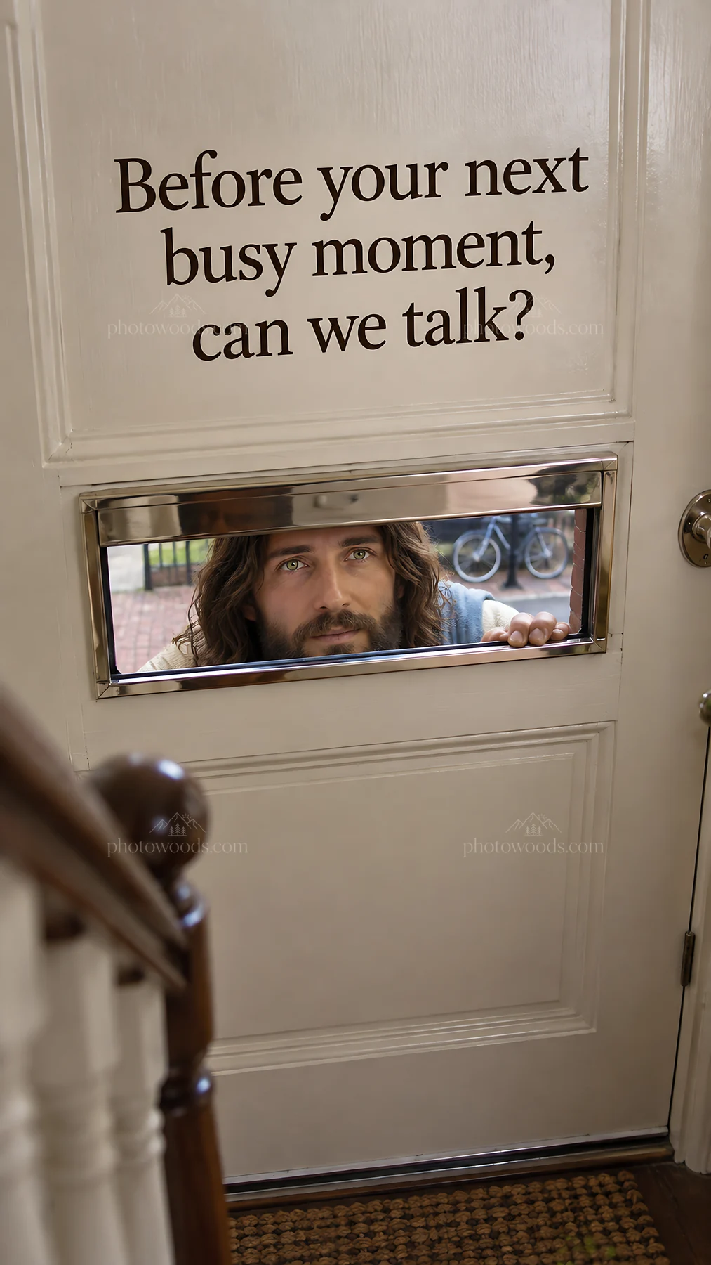 Jesus Christ asking to talk before a busy moment - AI-generated stock image