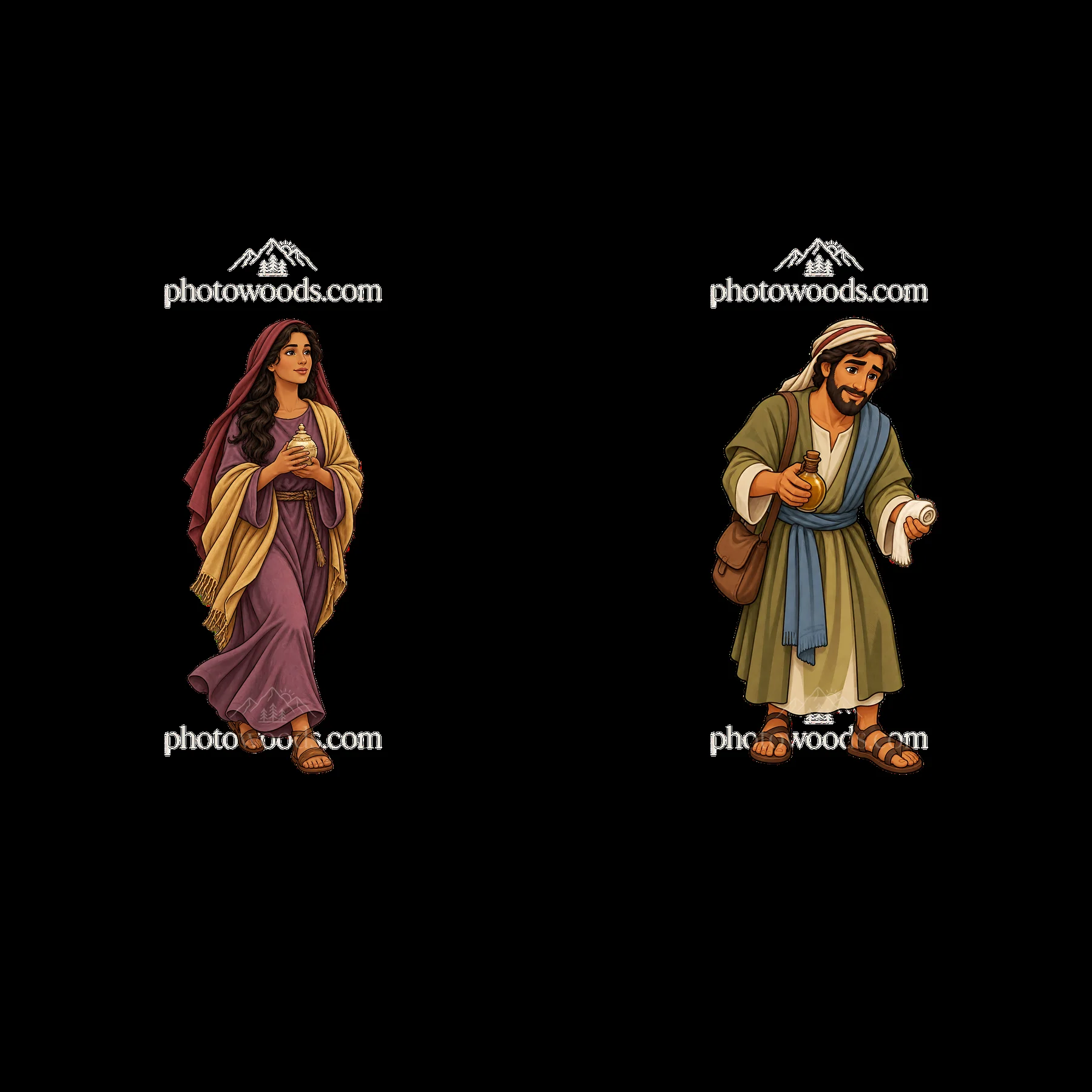 Jesus and Mary walking together in an outdoor setting - AI-generated stock image