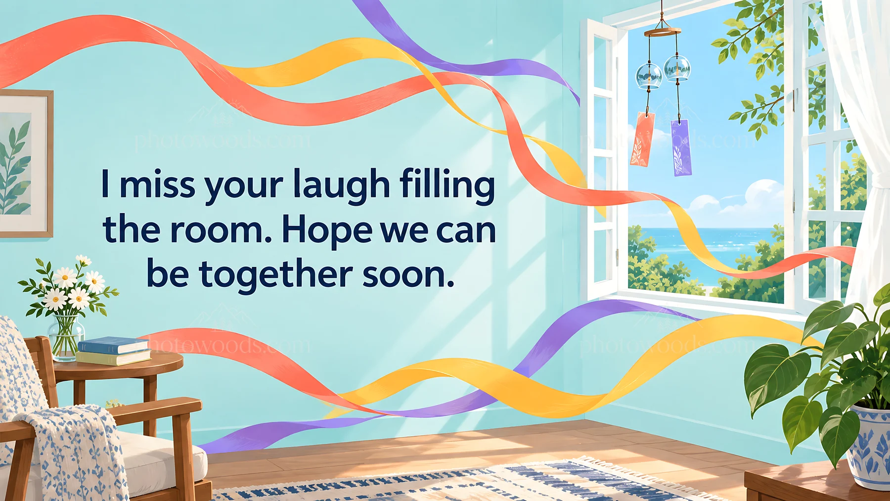 I Miss Your Laugh Greeting Card in a Sunny Room - AI-generated stock image