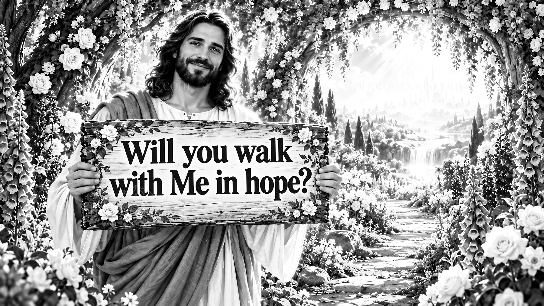 Jesus Christ invites a journey of hope - AI-generated stock image