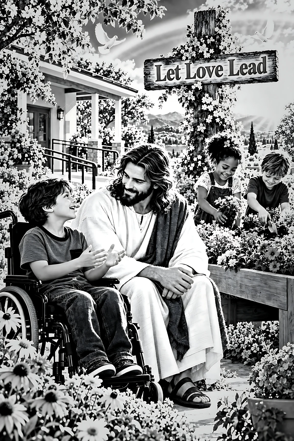 Care in the Healing Garden with children in a garden setting - AI-generated stock image