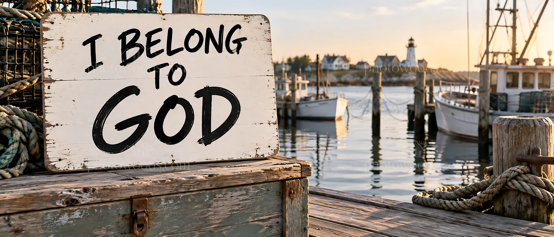 Jesus Christ message of belonging to God at a coastal setting - AI-generated stock image
