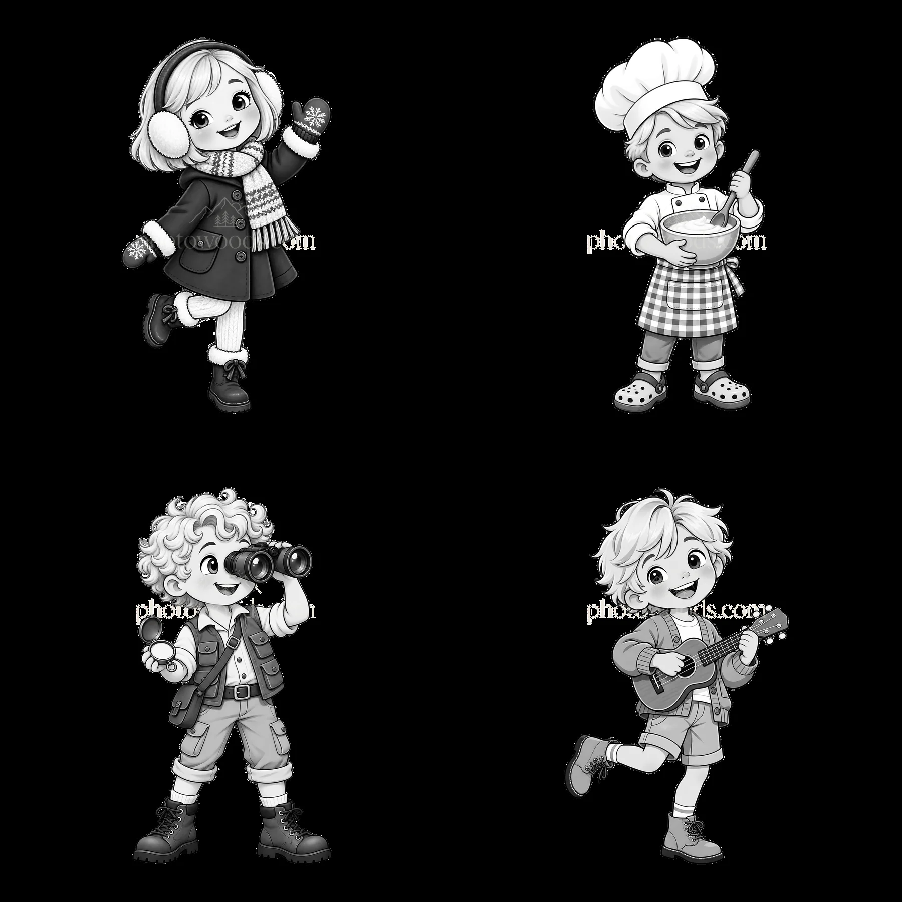 Blond child stickers engaged in fun activities and hobbies - AI-generated stock image