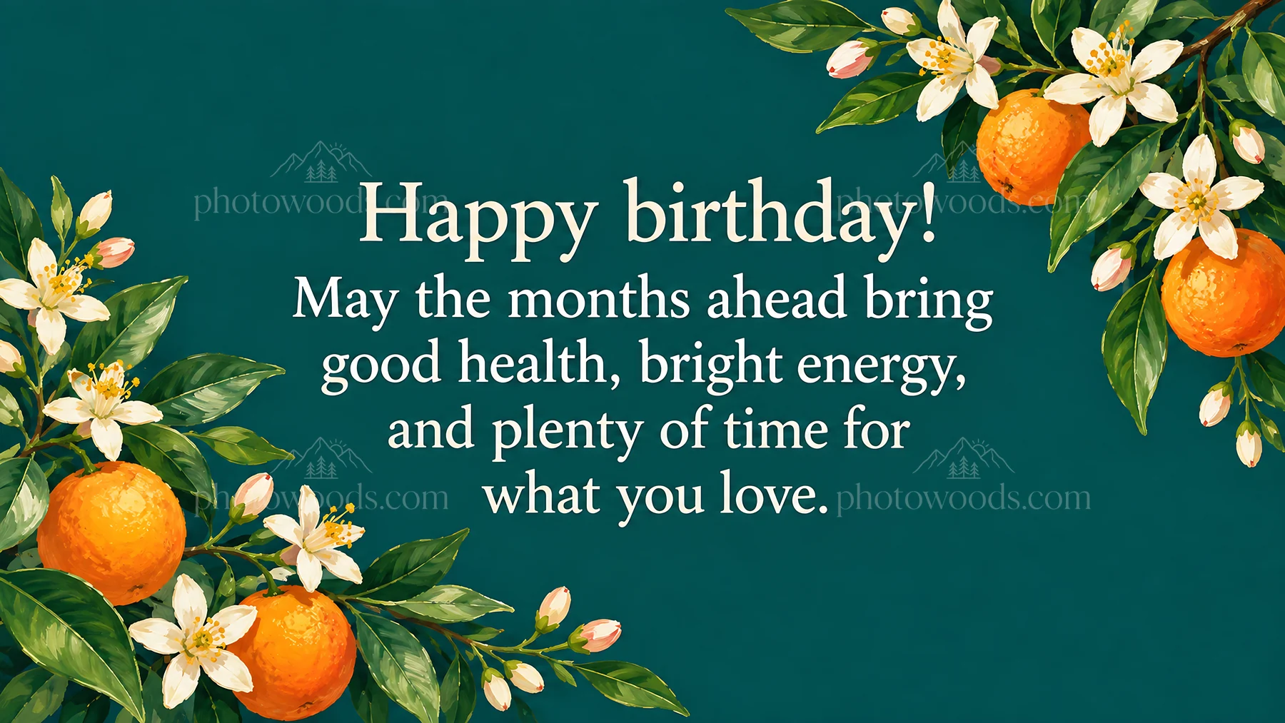 Birthday Greeting with Orange Blossoms and Citrus - AI-generated stock image
