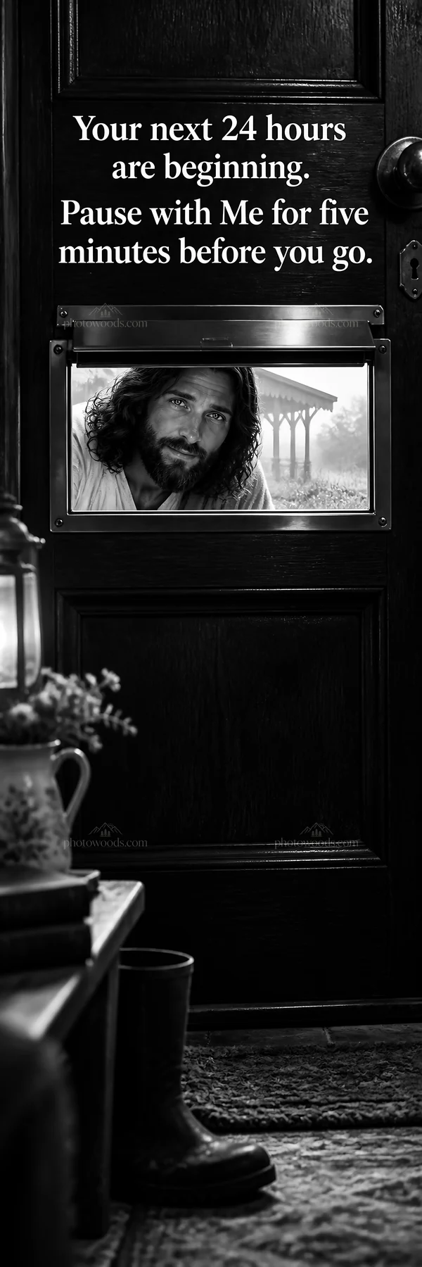 Jesus Christ inviting reflection at the door - AI-generated stock image