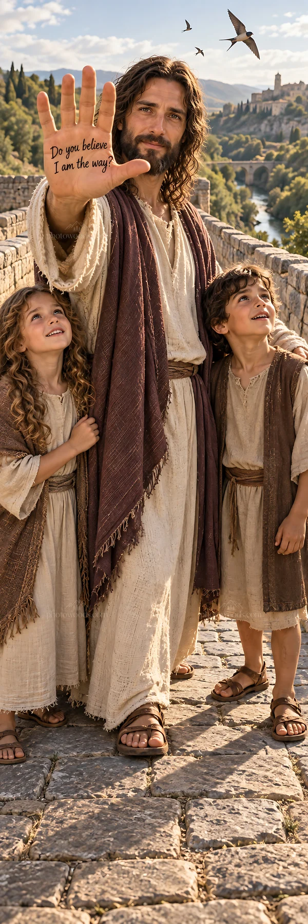 Jesus Christ with children sharing a message of faith - AI-generated stock image